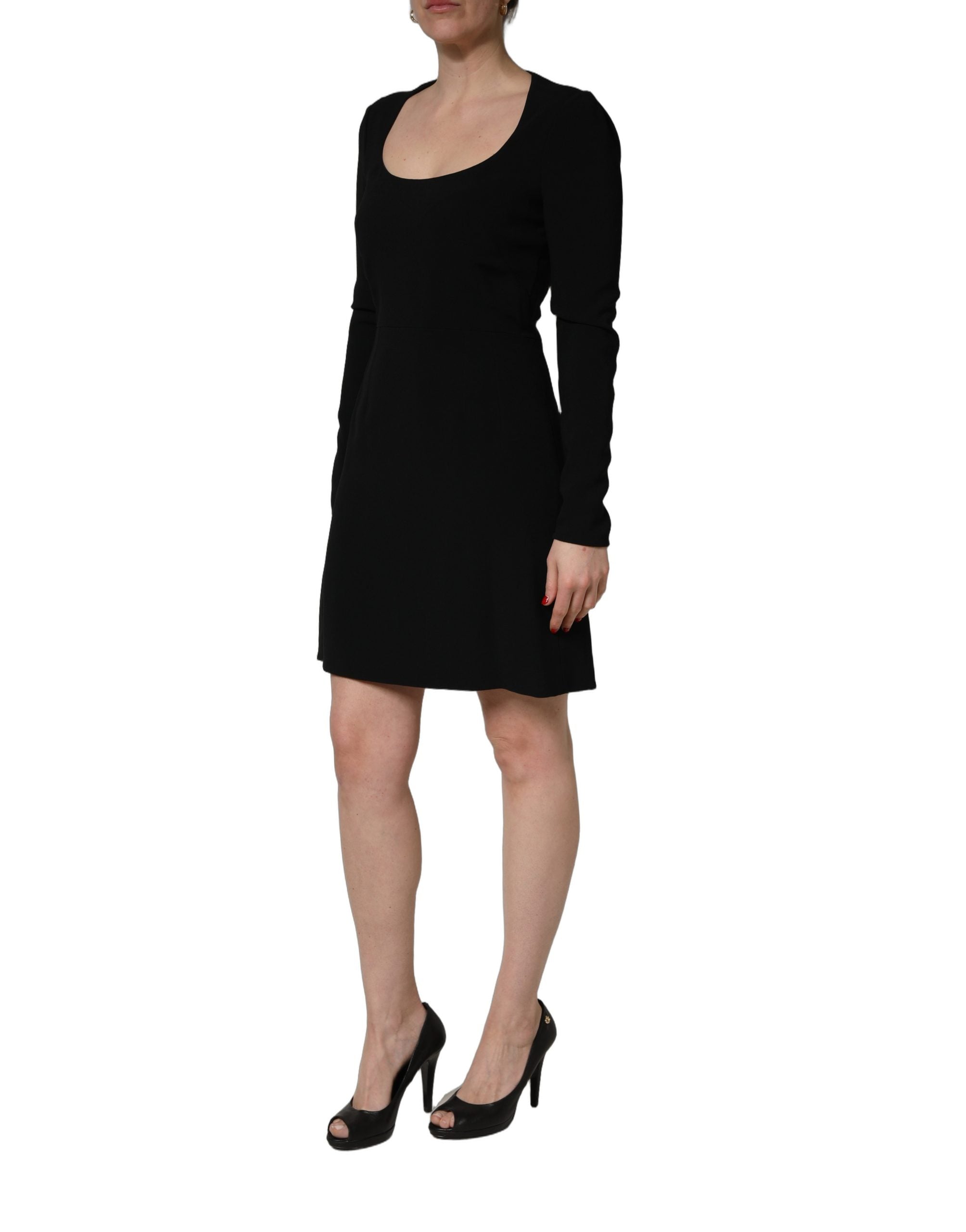 Roberto Cavalli Schwarzes Mini-Kleid mit langen Ärmeln und U-Boot-Ausschnitt