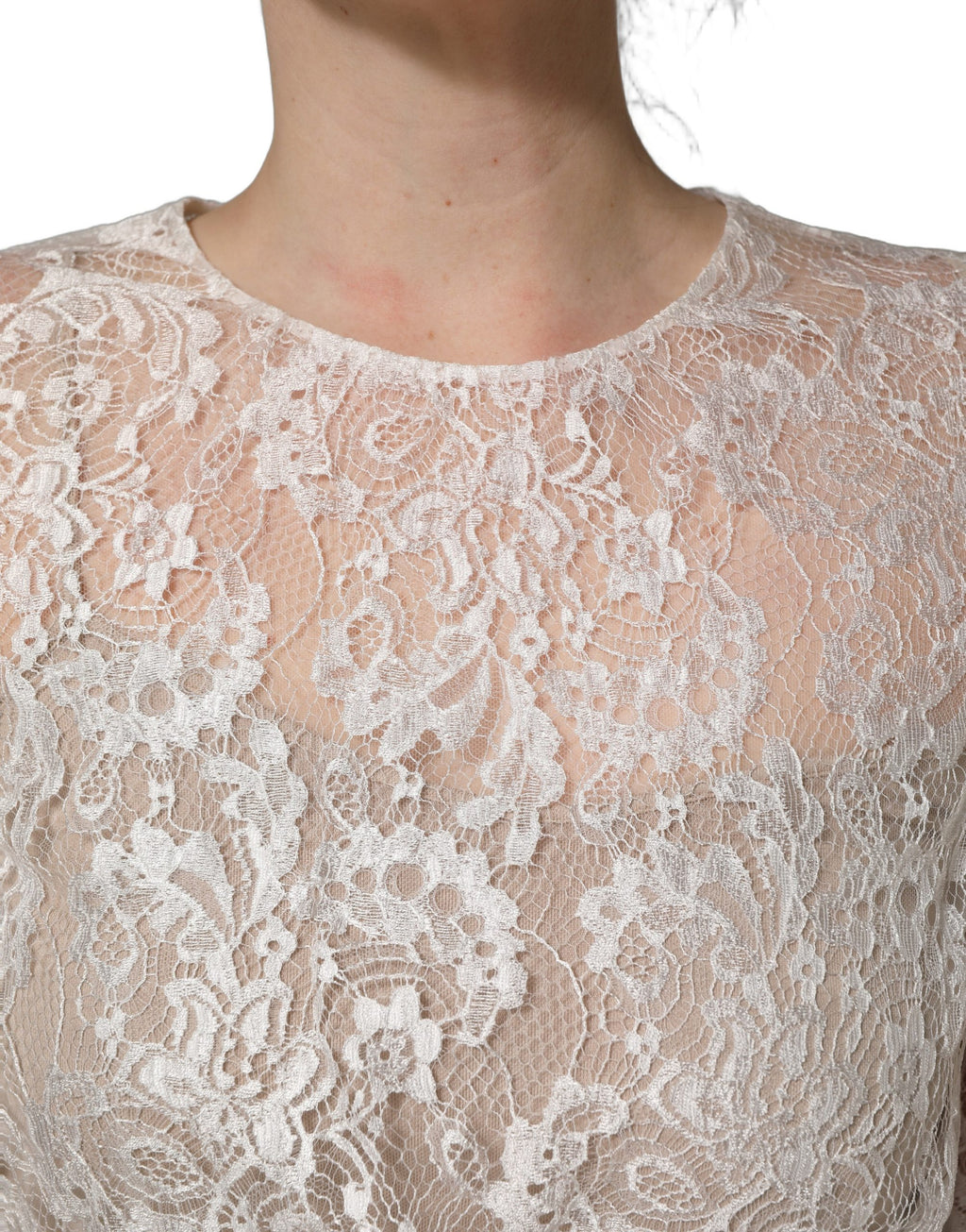 Dolce & Gabbana Kleid aus weißer Spitze mit schwarzem Rock und Verzierungen