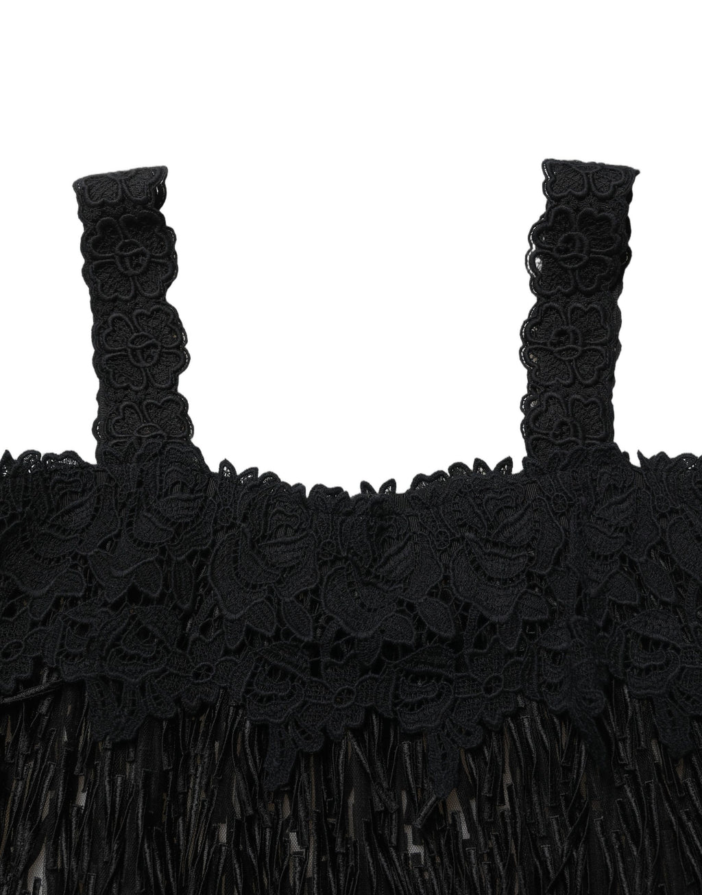 Dolce & Gabbana Elegantes schwarzes ärmelloses Minikleid aus Viskose mit Fransen