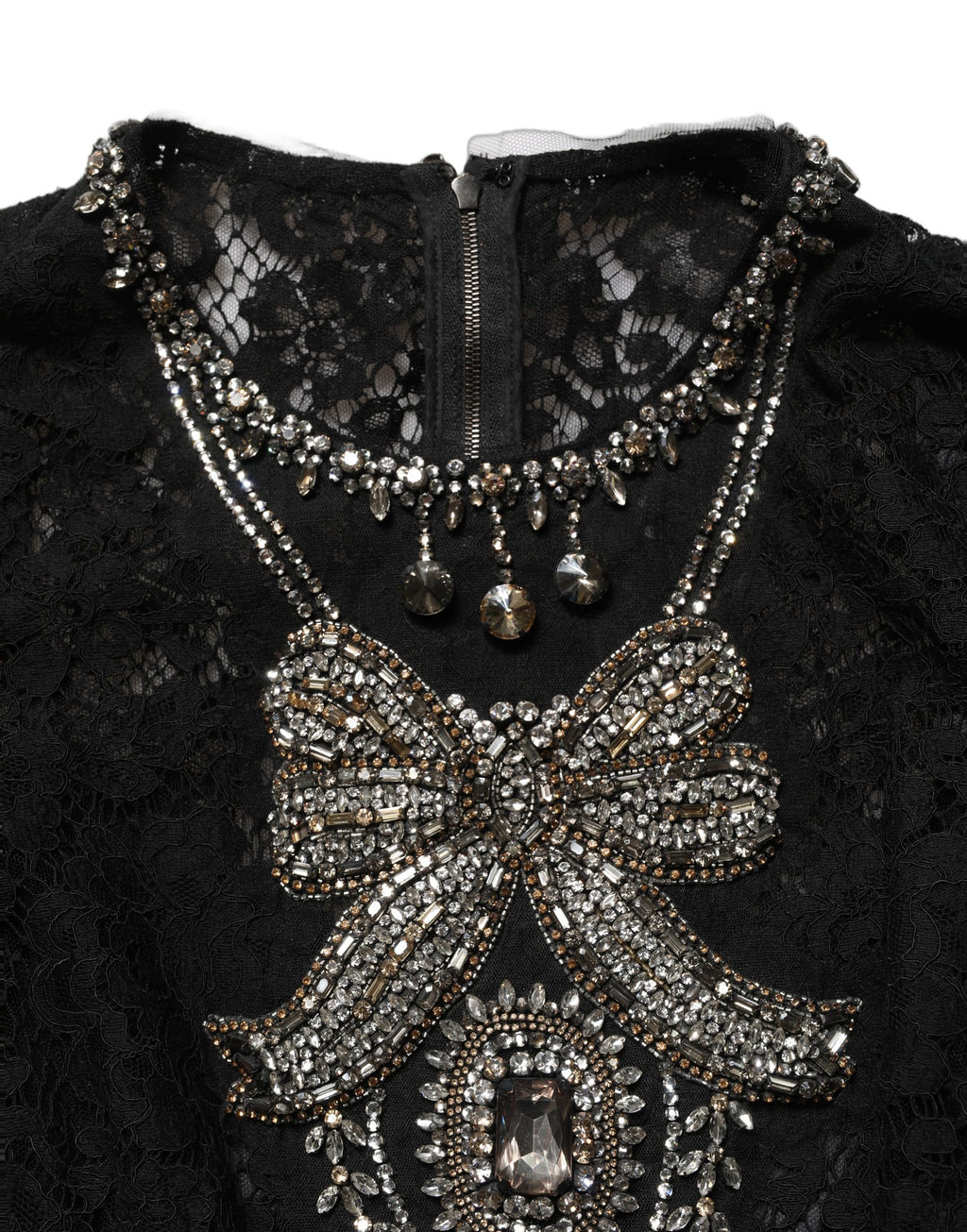 Dolce & Gabbana Elegantes Etuikleid mit schwarzen Kristallverzierungen, Midi-Länge