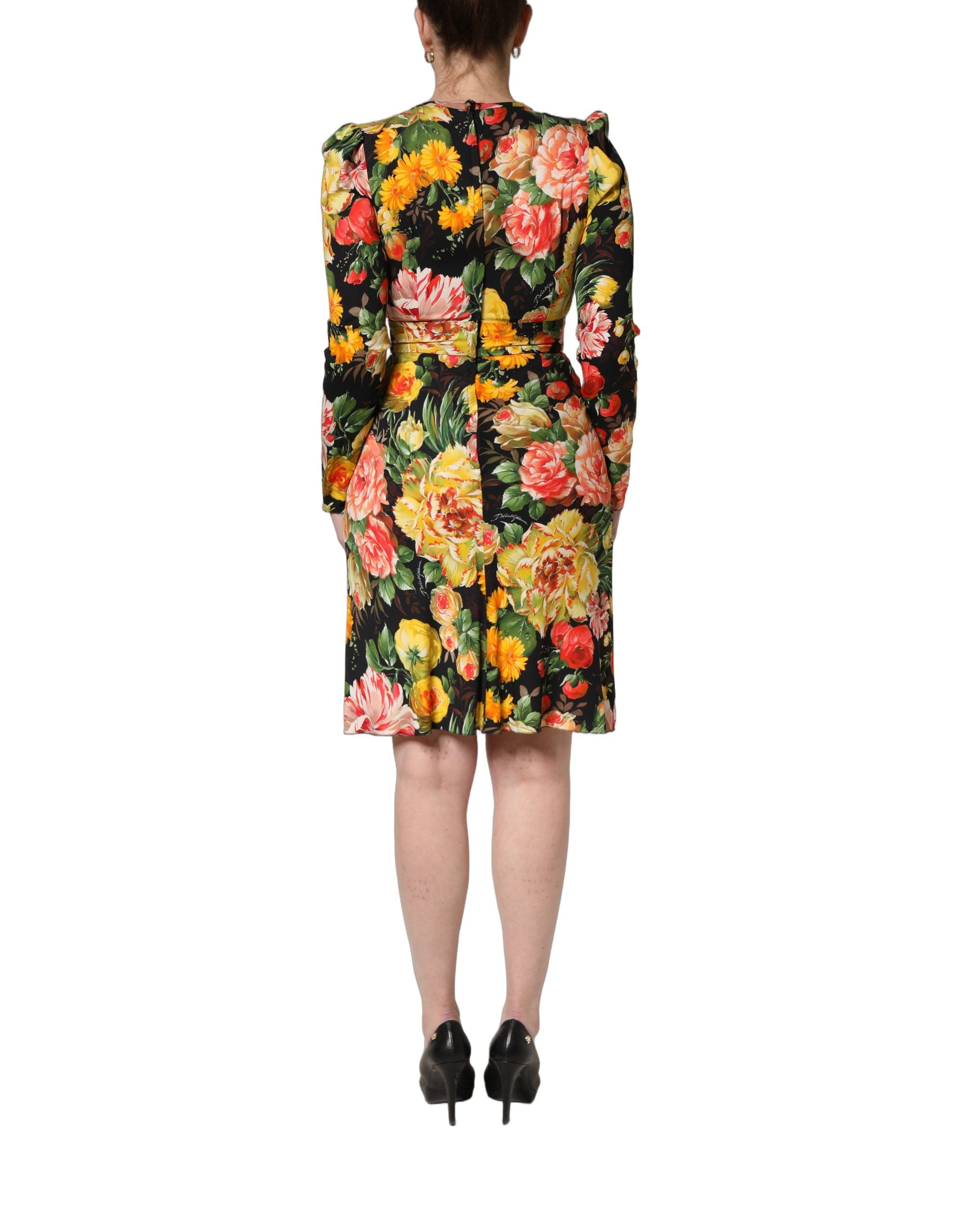 Dolce & Gabbana Midikleid mit mehrfarbigem Blumenprint und langen Ärmeln