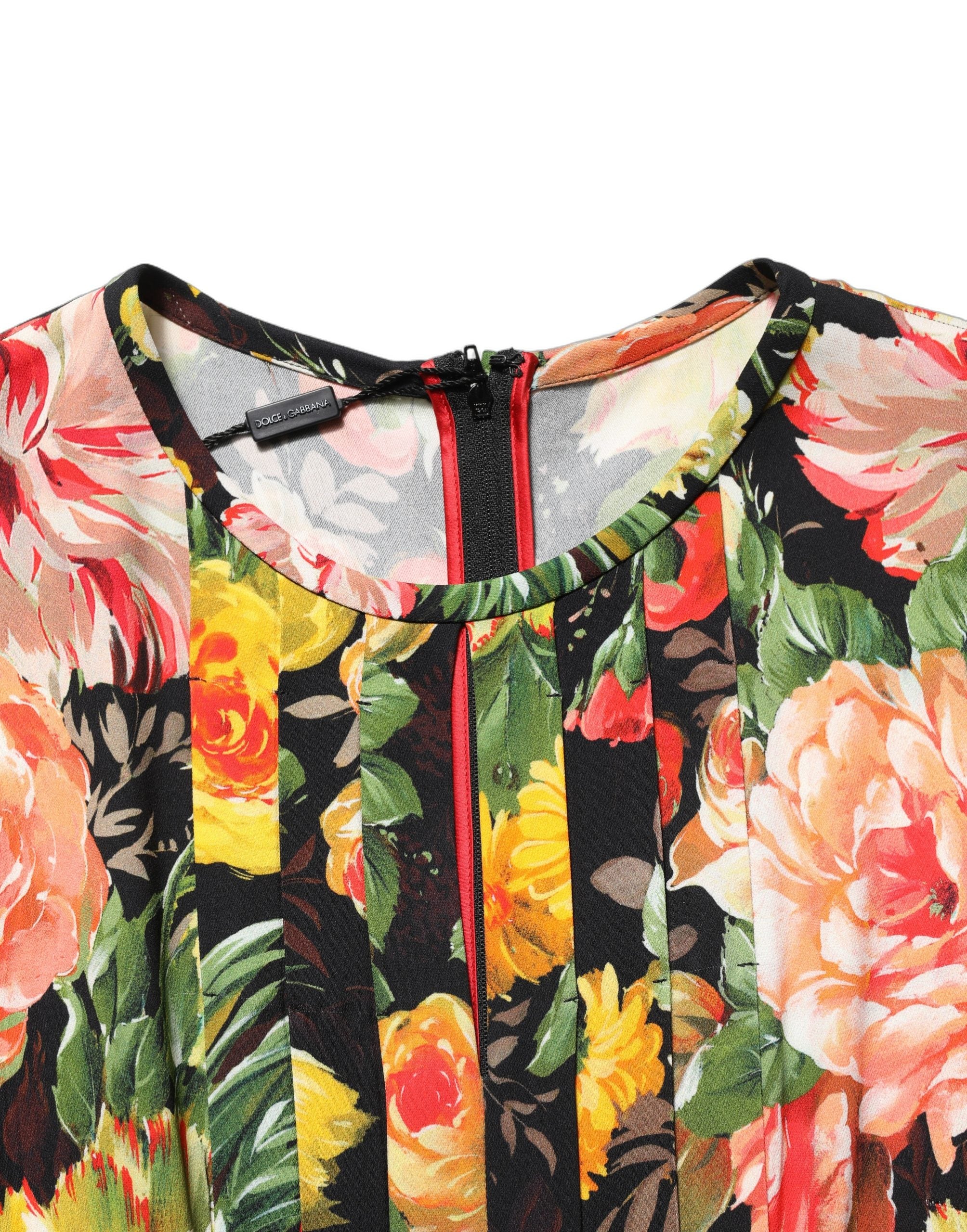 Dolce & Gabbana Midikleid mit mehrfarbigem Blumenprint und langen Ärmeln