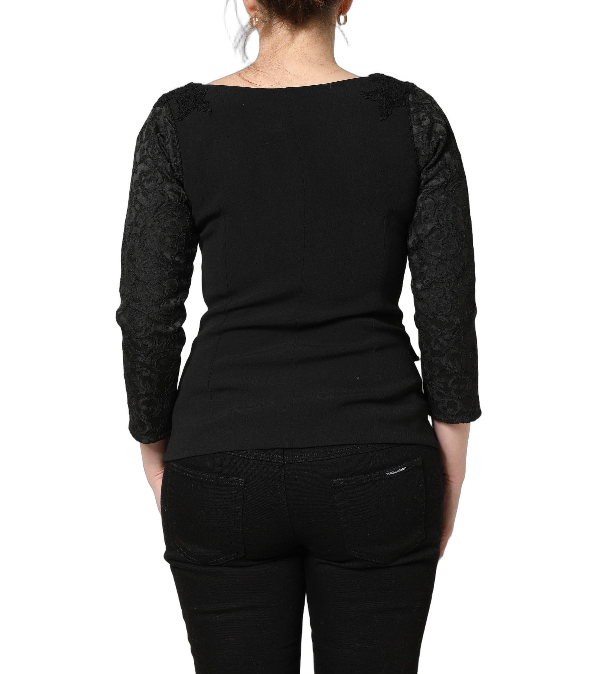 Dolce & Gabbana Schwarzer Blazer mit Knopfleiste und Spitzenbesatz