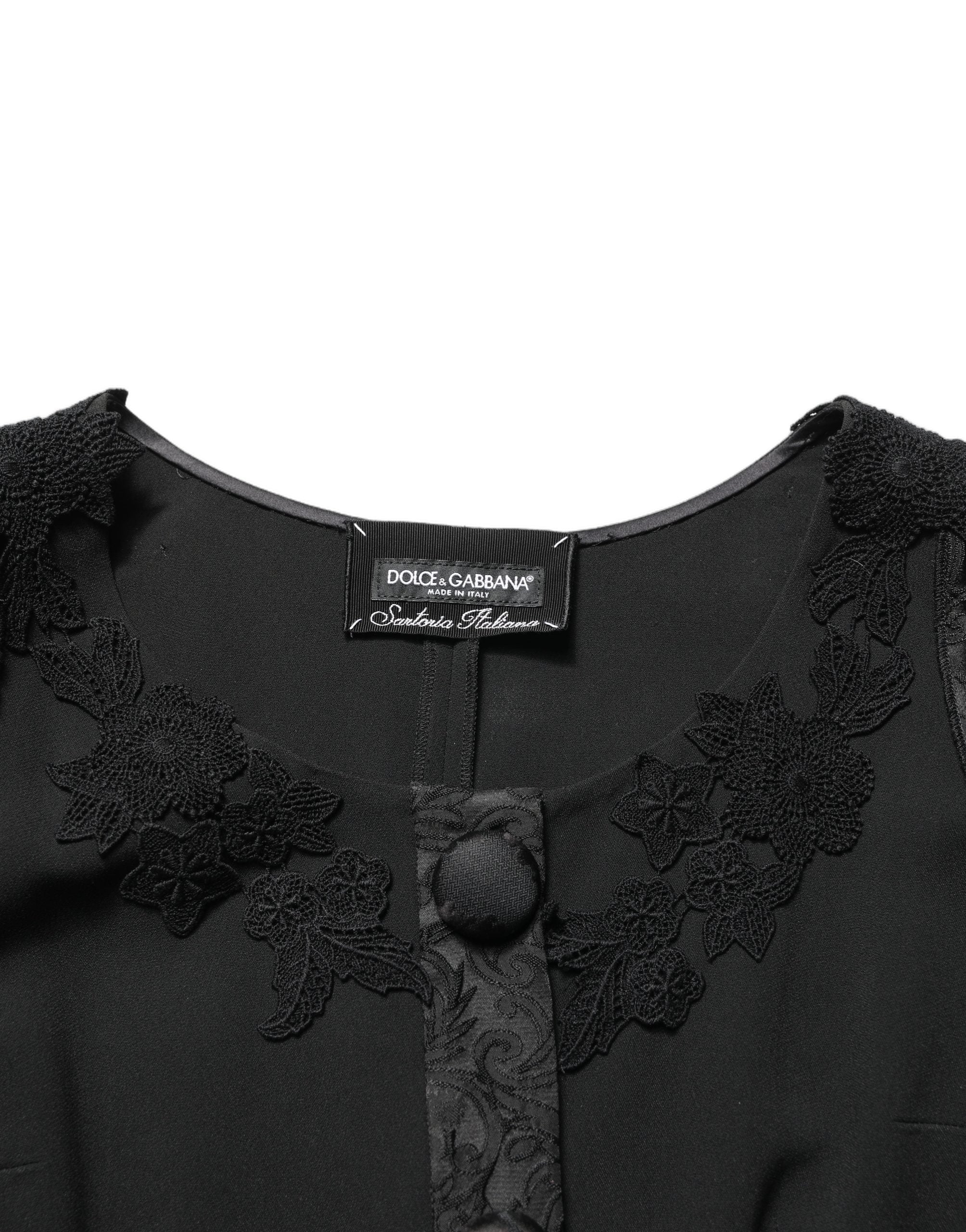 Dolce & Gabbana Schwarzer Blazer mit Knopfleiste und Spitzenbesatz
