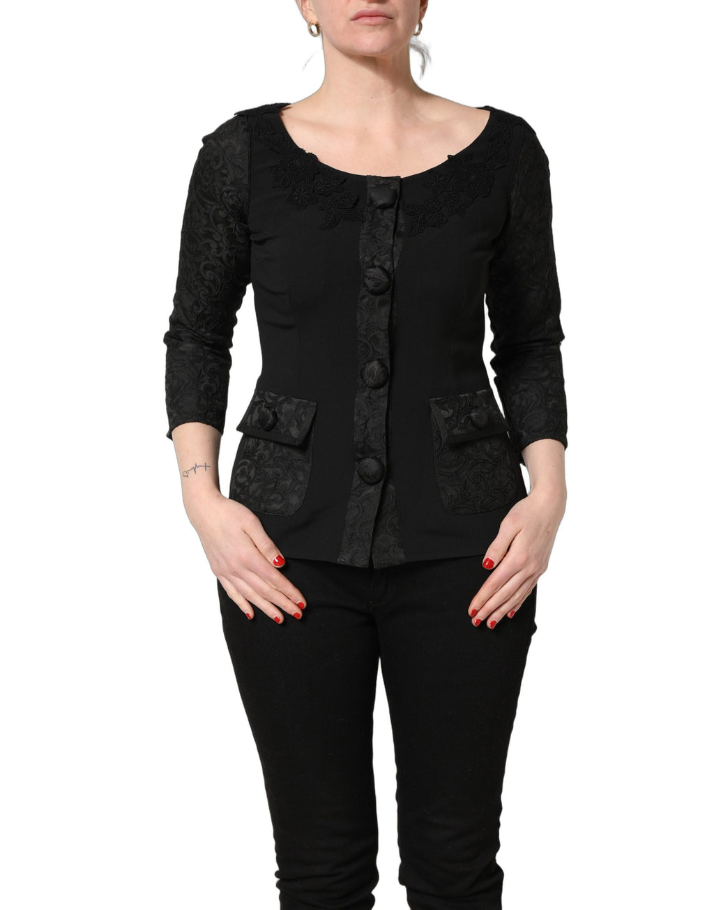 Dolce & Gabbana Schwarzer Blazer mit Knopfleiste und Spitzenbesatz