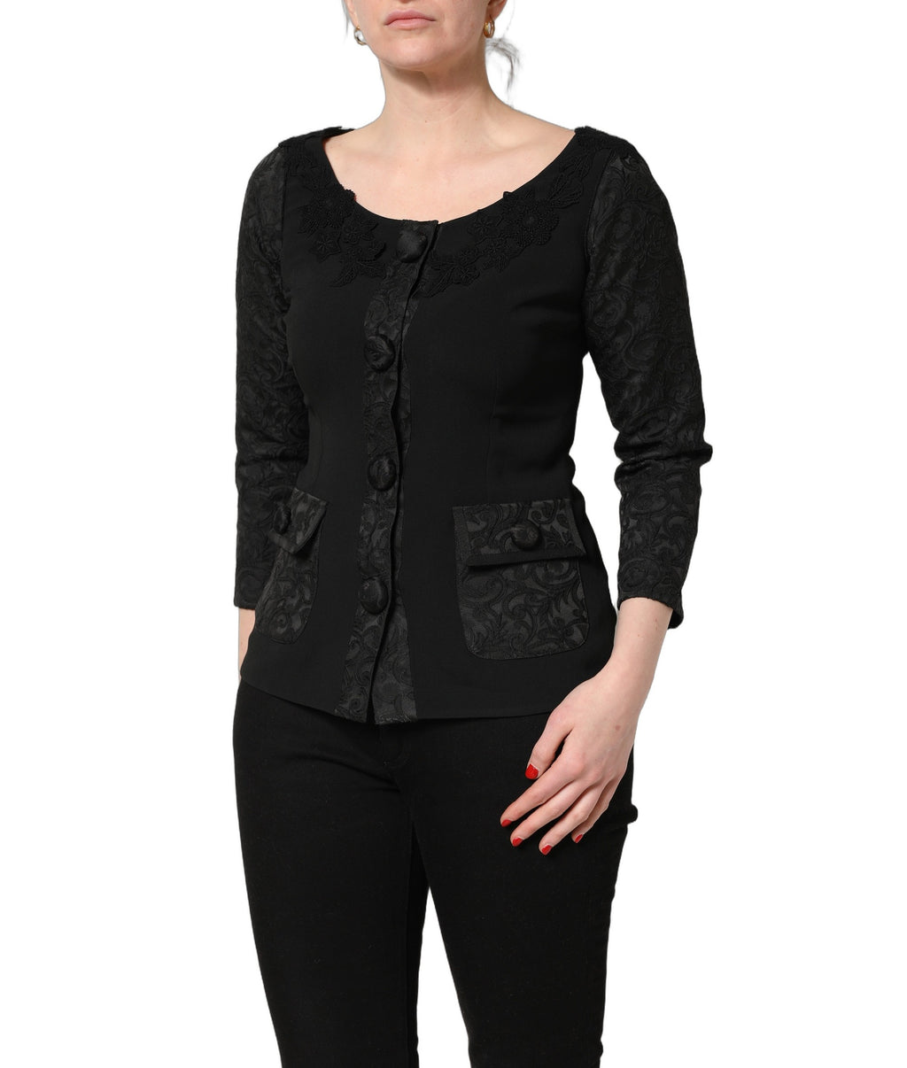 Dolce & Gabbana Schwarzer Blazer mit Knopfleiste und Spitzenbesatz