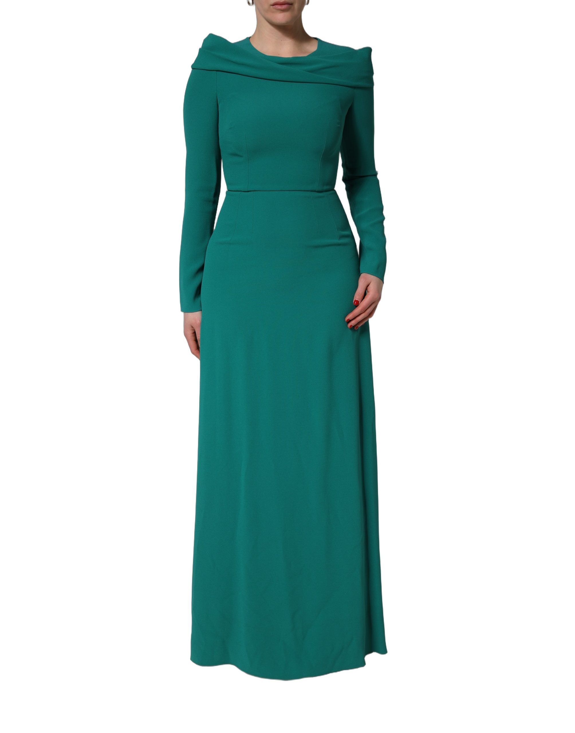 Dolce & Gabbana Grünes Rundhals-Abendkleid mit langen Ärmeln