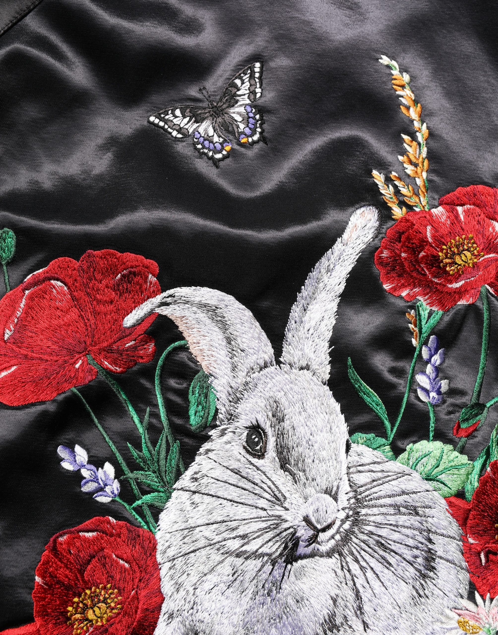 Dolce & Gabbana Schwarze Satin-Bomberjacke mit Blumenstickerei
