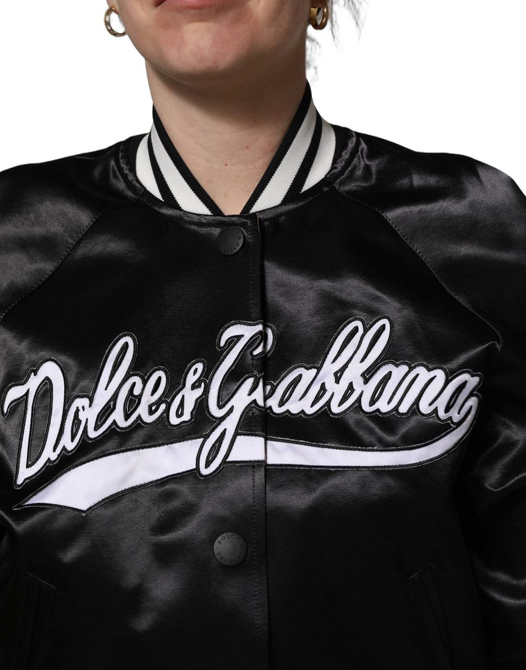 Dolce & Gabbana Schwarze Satin-Bomberjacke mit Blumenstickerei