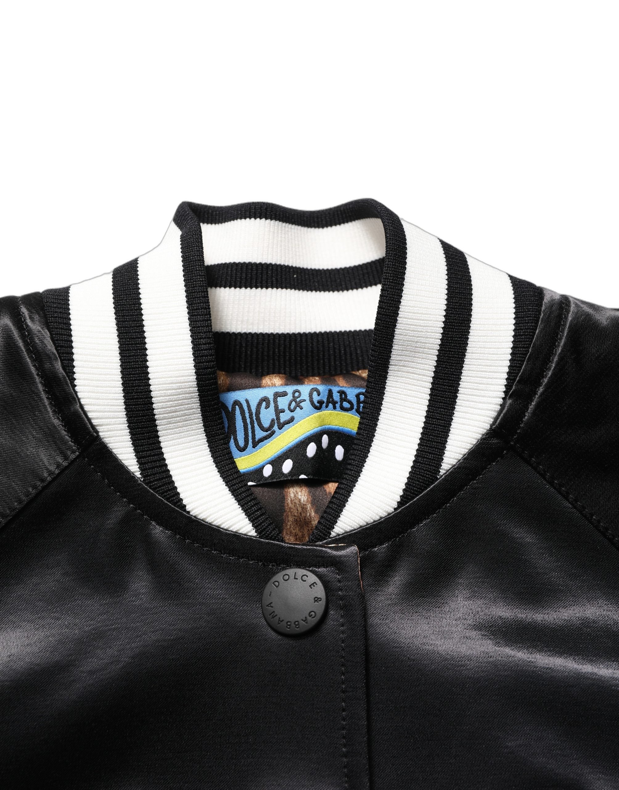 Dolce & Gabbana Schwarze Satin-Bomberjacke mit Blumenstickerei