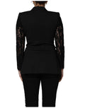 Dolce & Gabbana Schwarzer Wollblazer mit doppelreihiger Knopfleiste und Spitzenärmeln