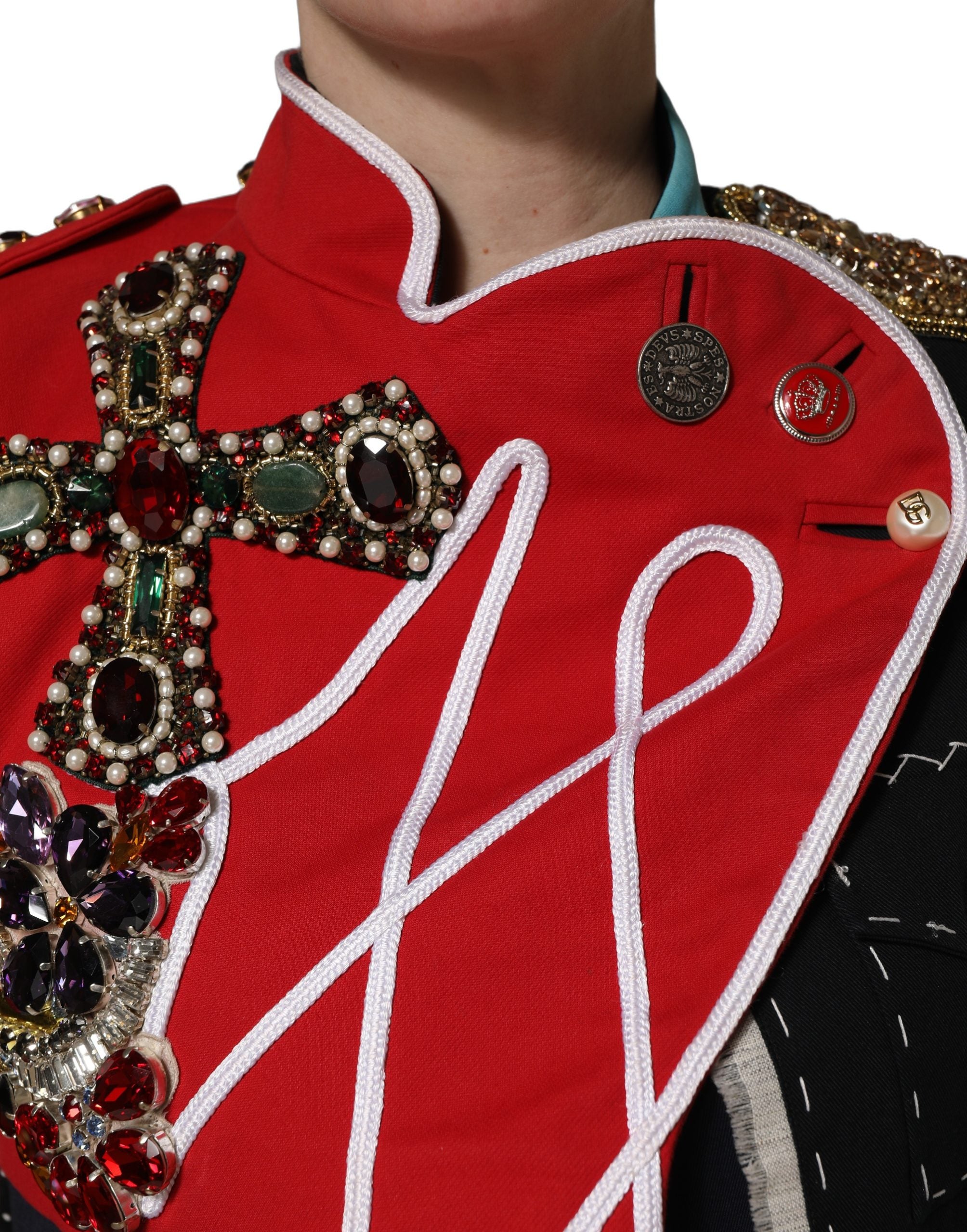 Dolce & Gabbana Mehrfarbige asymmetrische verzierte Juwelen-Cropped-Jacke