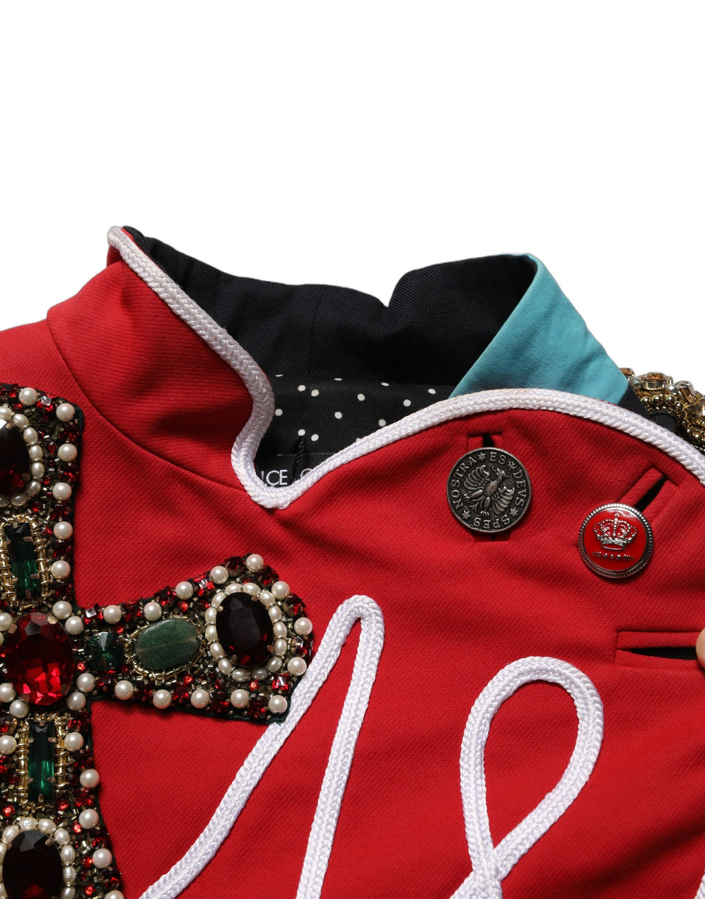 Dolce & Gabbana Mehrfarbige asymmetrische verzierte Juwelen-Cropped-Jacke