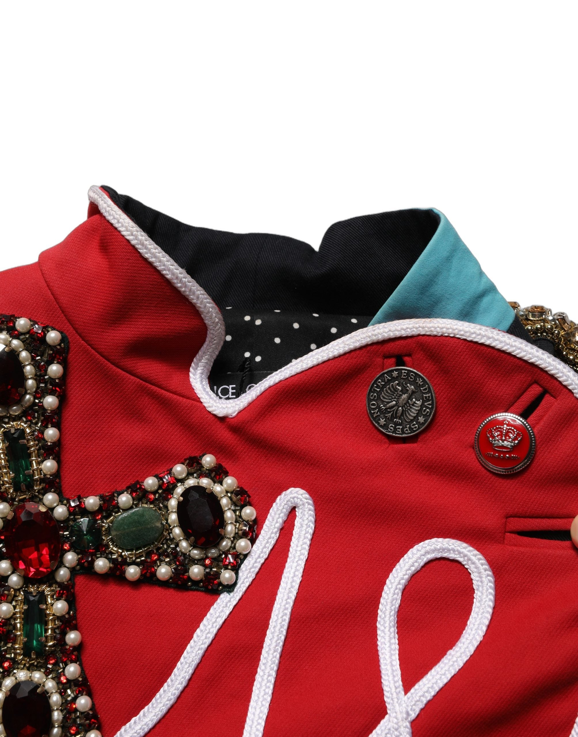 Dolce & Gabbana Mehrfarbige asymmetrische verzierte Juwelen-Cropped-Jacke