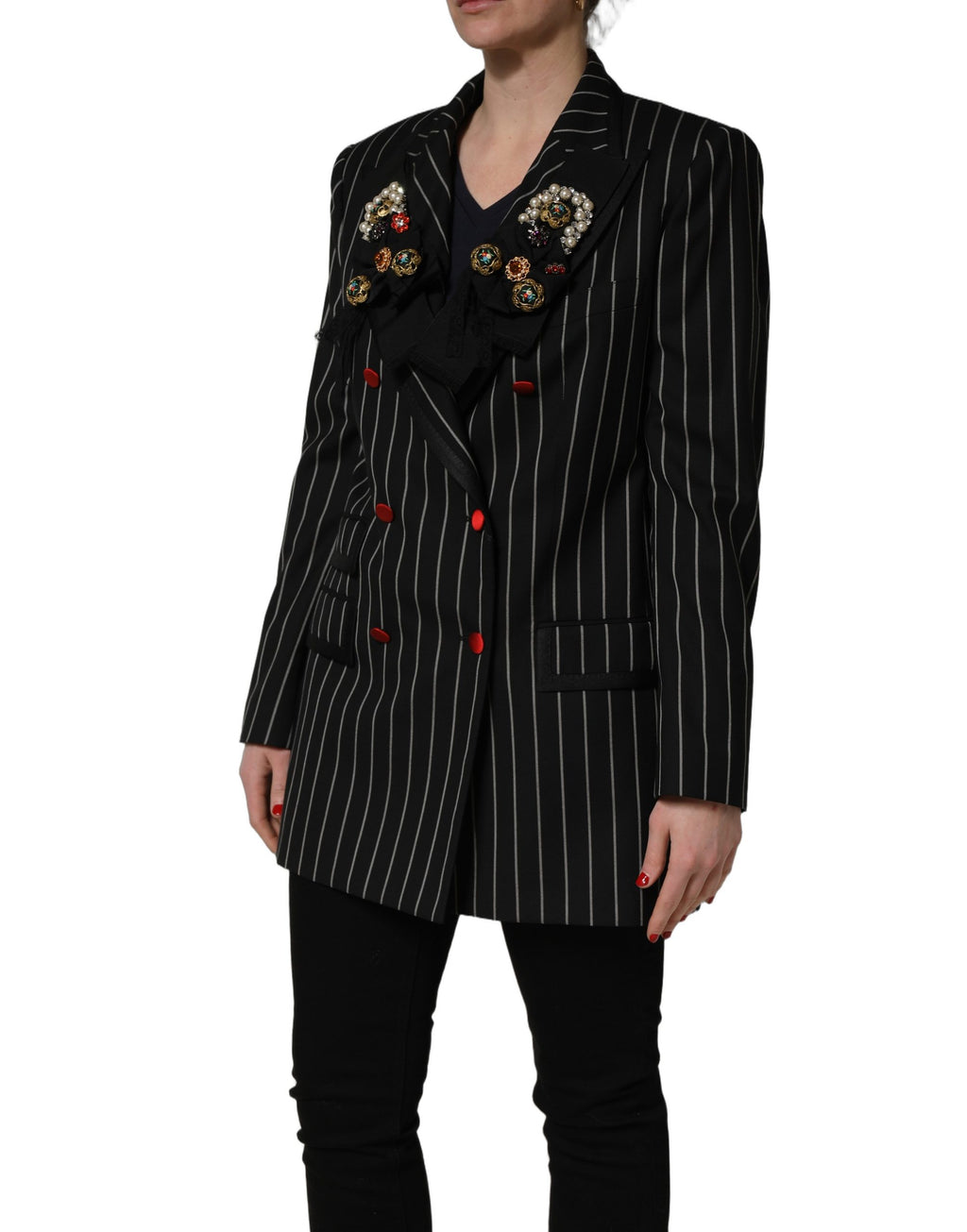 Dolce & Gabbana Schwarzer Nadelstreifen-Blazer im Double-Breasted-Stil