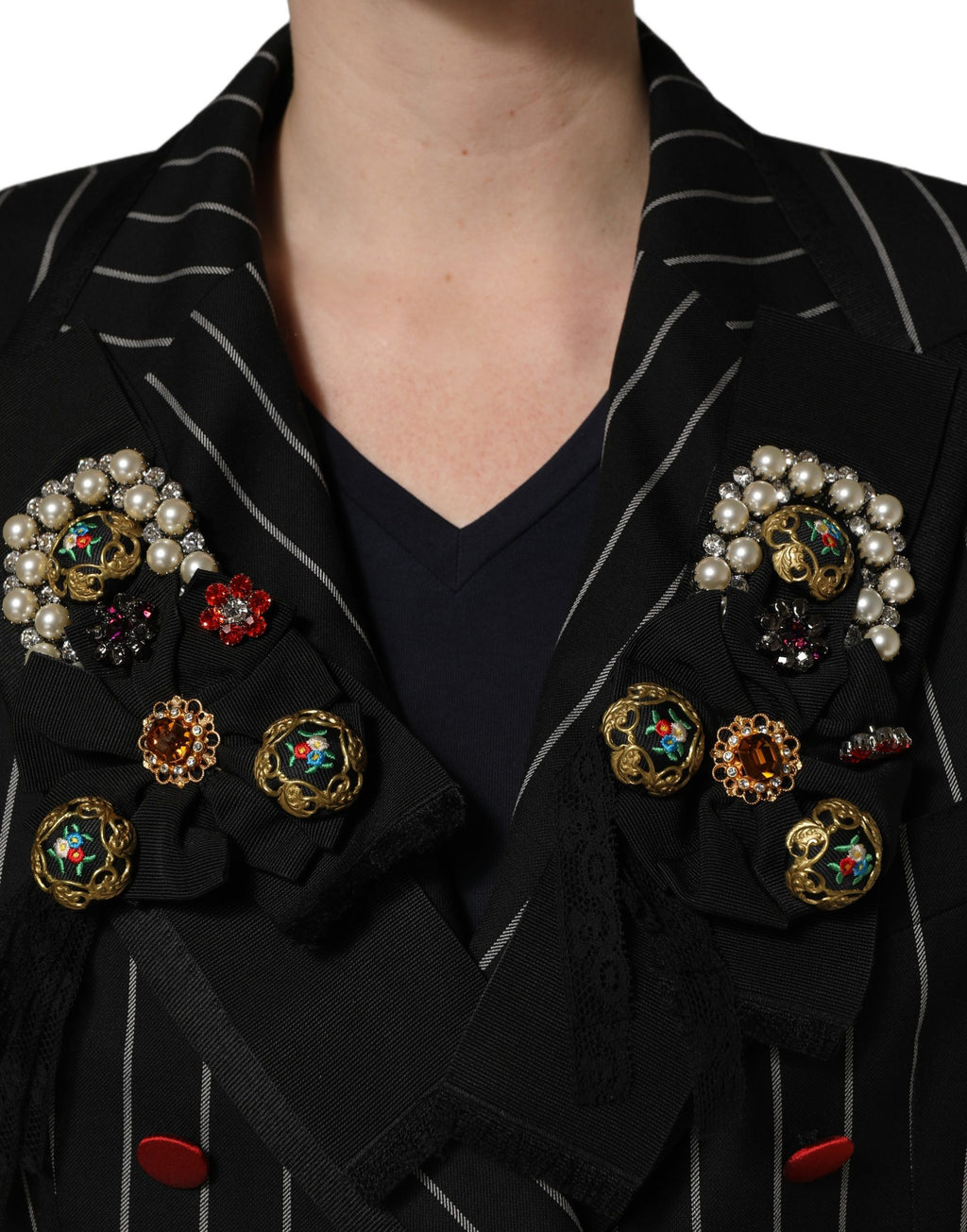 Dolce & Gabbana Schwarzer Nadelstreifen-Blazer im Double-Breasted-Stil