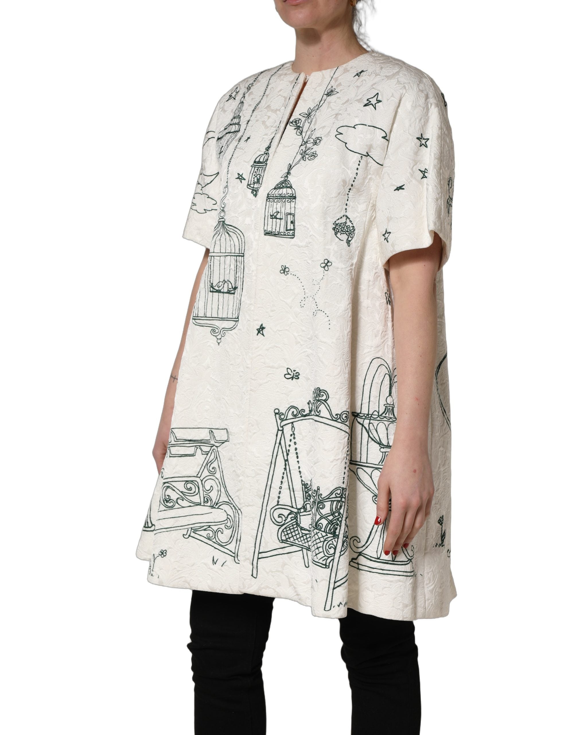 Dolce & Gabbana Weißmanteljacke mit Jacquard-Gartenprint