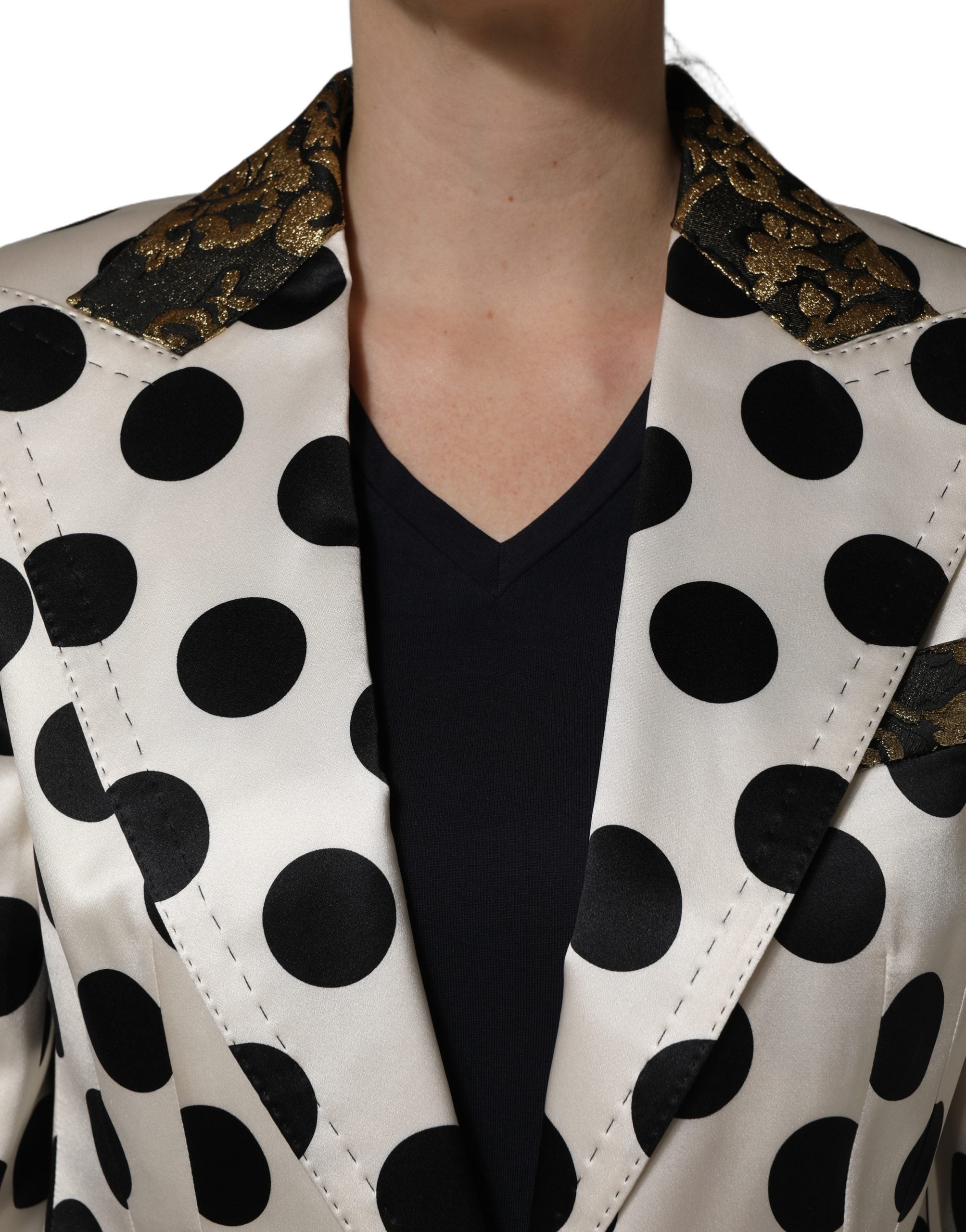 Dolce & Gabbana Weißer Brokat-Blazer mit Tupfenmuster