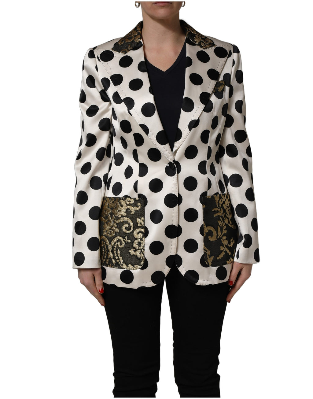 Dolce & Gabbana Weißer Brokat-Blazer mit Tupfenmuster