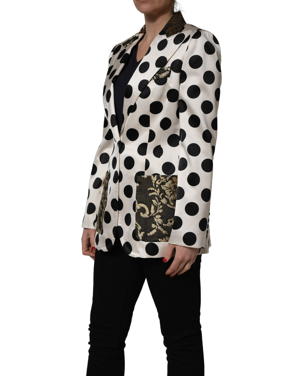 Dolce & Gabbana Weißer Brokat-Blazer mit Tupfenmuster