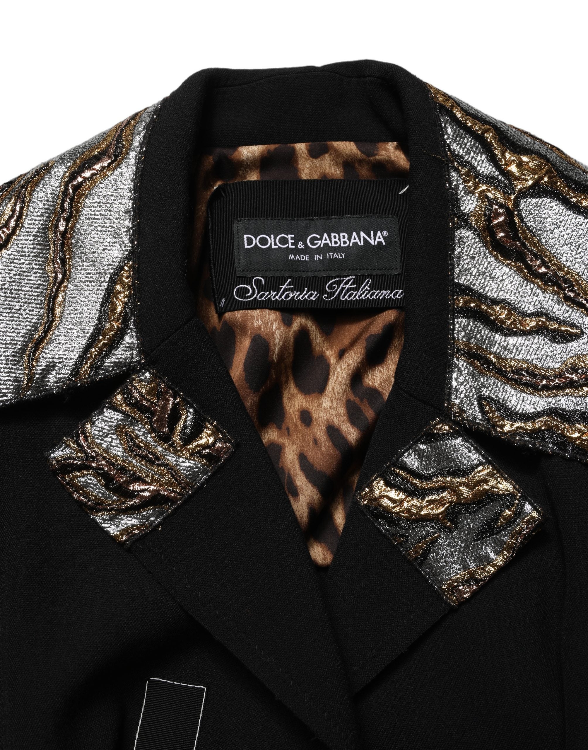 Dolce & Gabbana Schwarzer einreihiger Brokatmantel