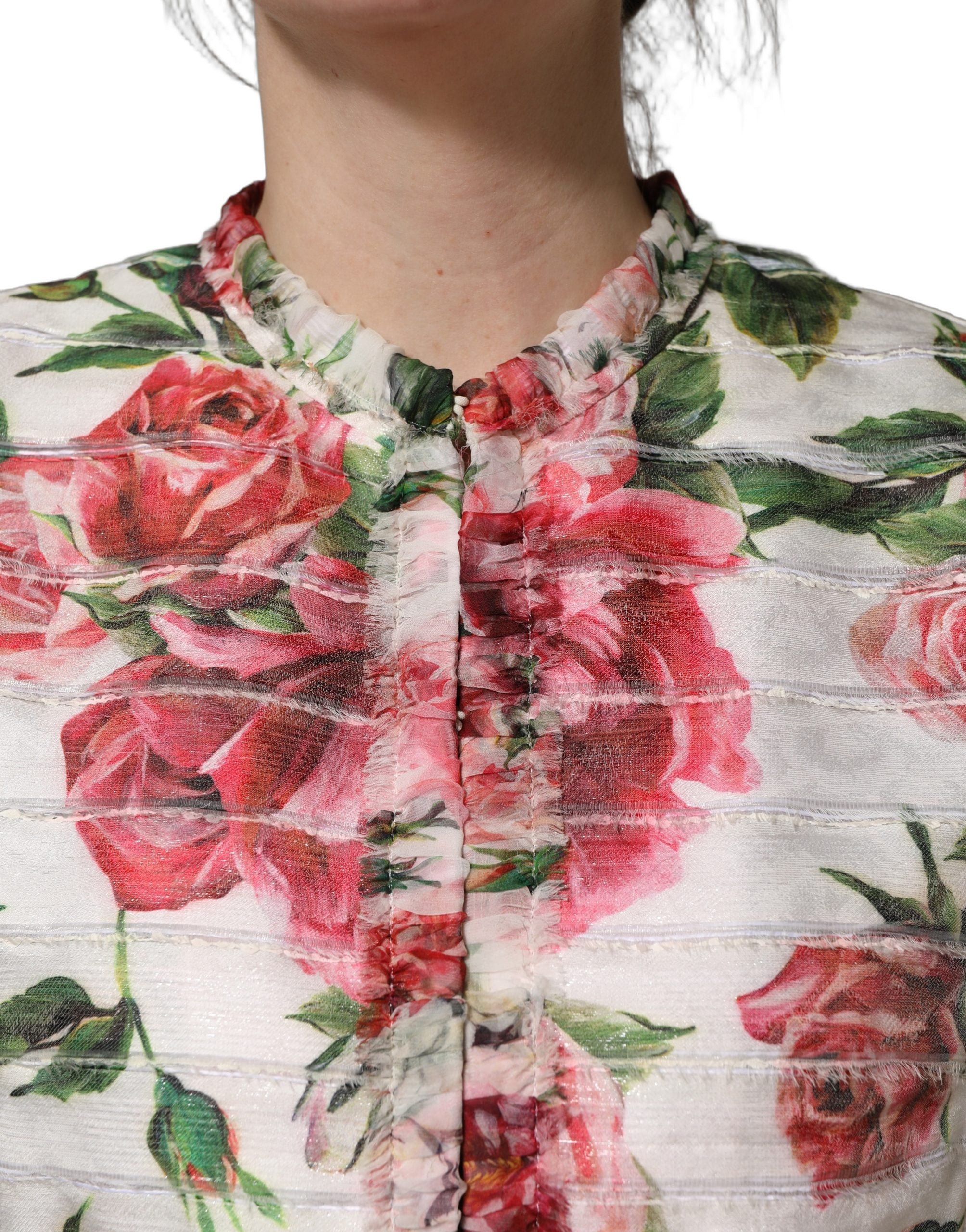 Dolce & Gabbana Mehrfarbige Jacke aus Polyester mit Pfingstrosen-Print