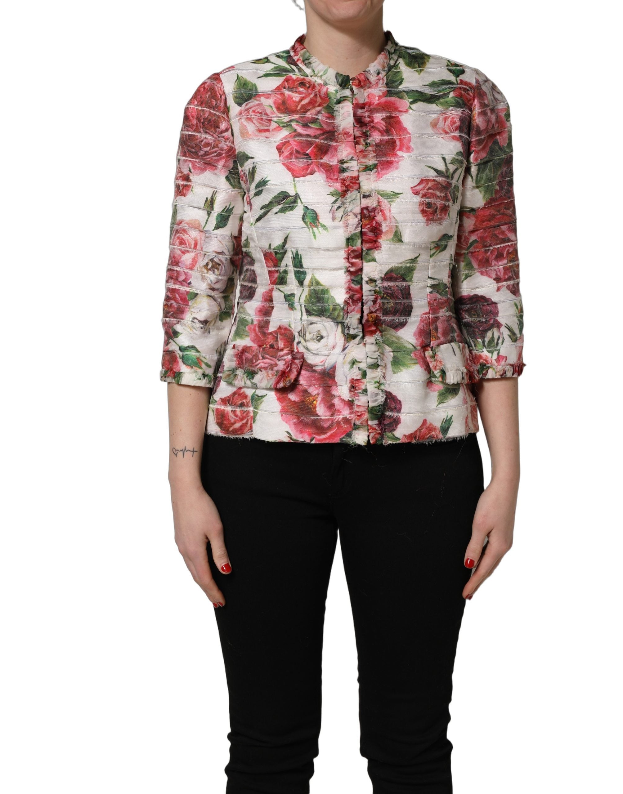 Dolce & Gabbana Mehrfarbige Jacke aus Polyester mit Pfingstrosen-Print