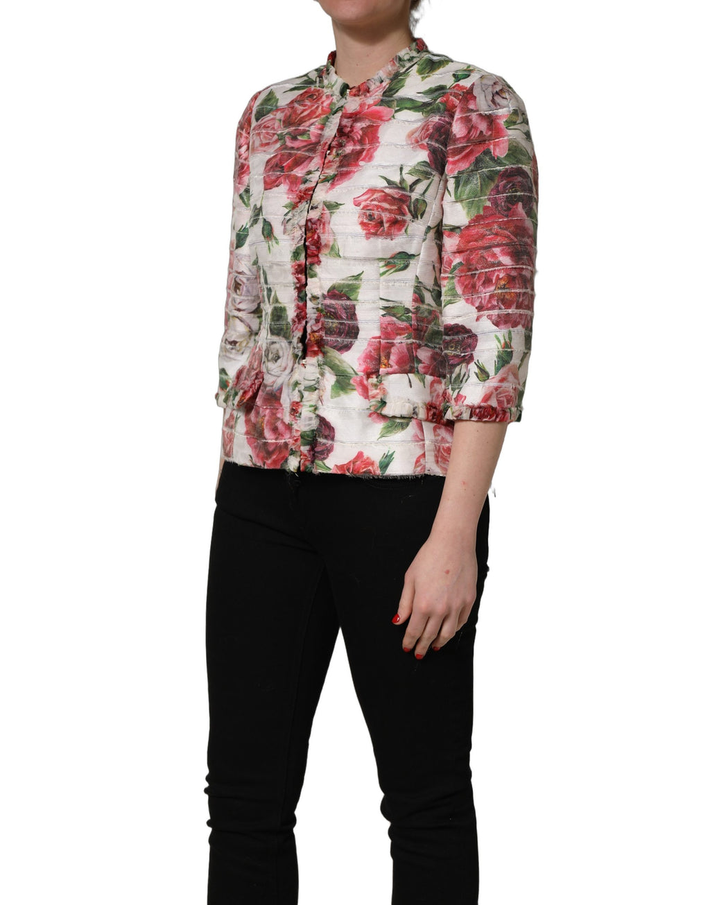 Dolce & Gabbana Mehrfarbige Jacke aus Polyester mit Pfingstrosen-Print