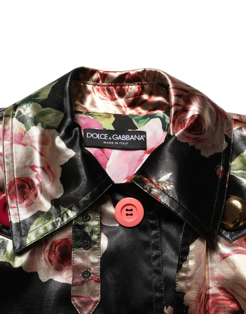 Dolce & Gabbana Schwarzer Trenchcoat mit Gürtel und Blumenmuster aus Polyester