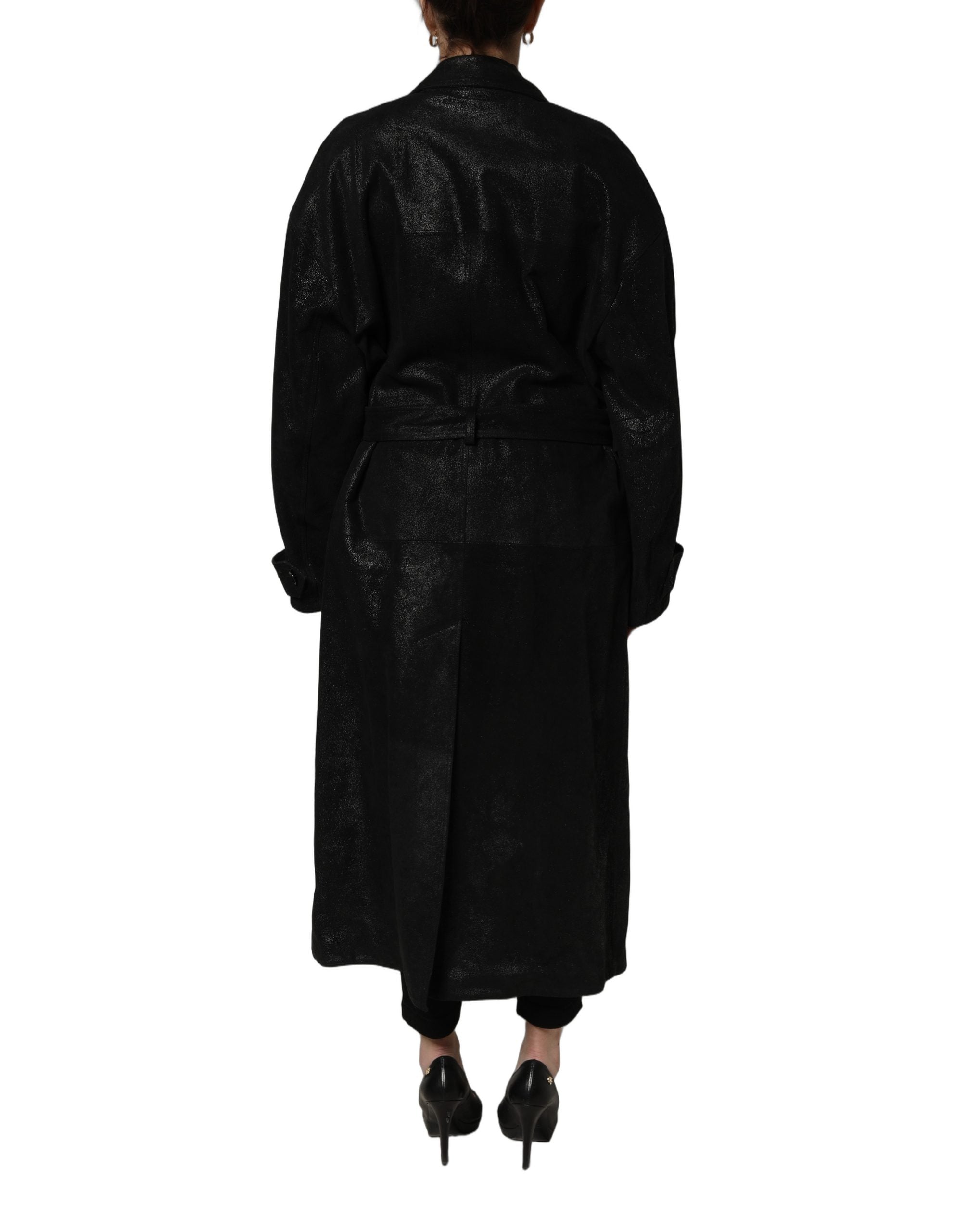 Dolce & Gabbana Schwarzer Trenchcoat aus Lammleder mit Gürtel