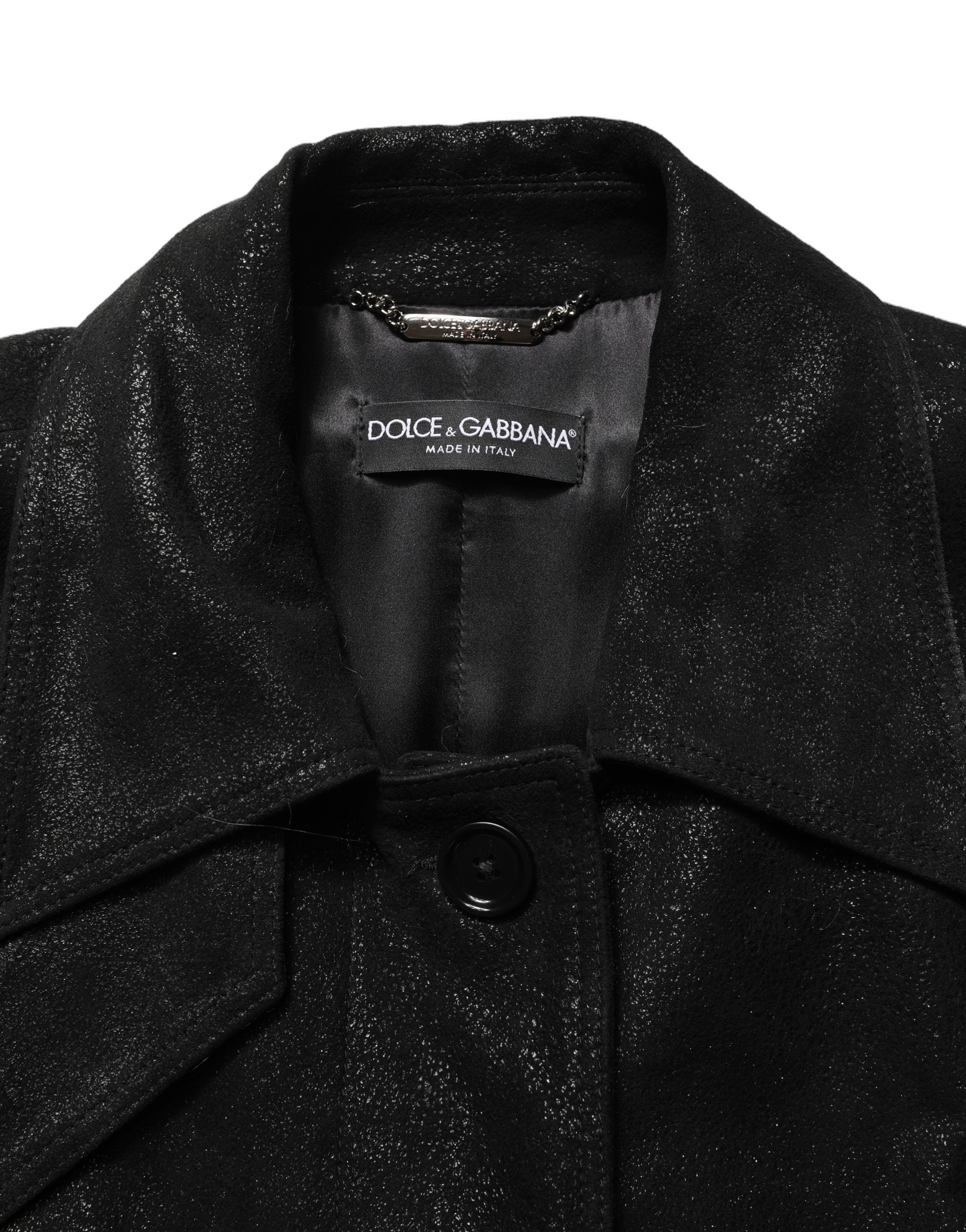 Dolce & Gabbana Schwarzer Trenchcoat aus Lammleder mit Gürtel