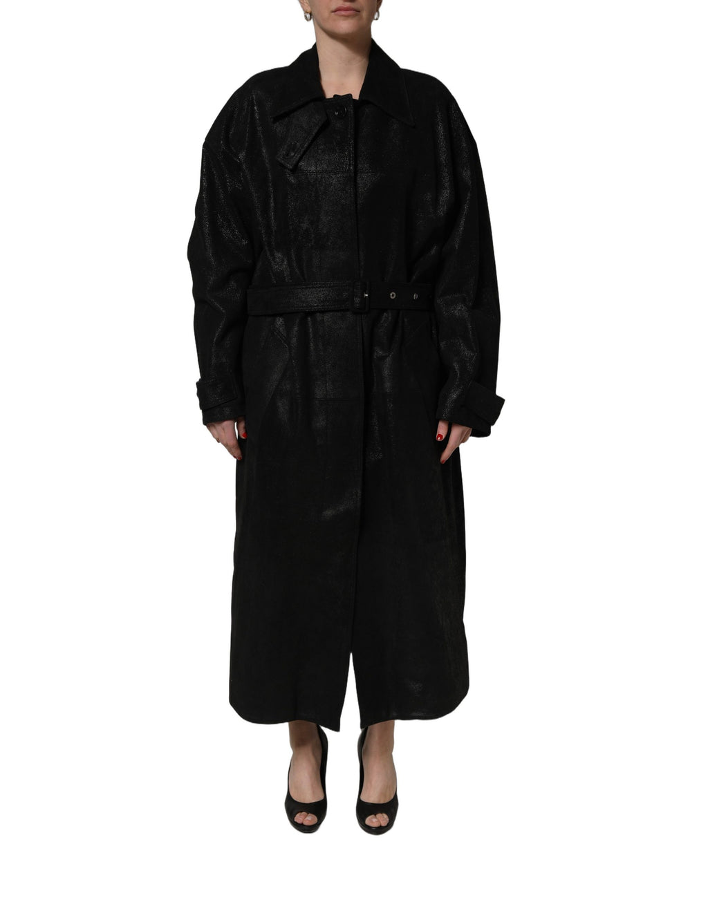 Dolce & Gabbana Schwarzer Trenchcoat aus Lammleder mit Gürtel