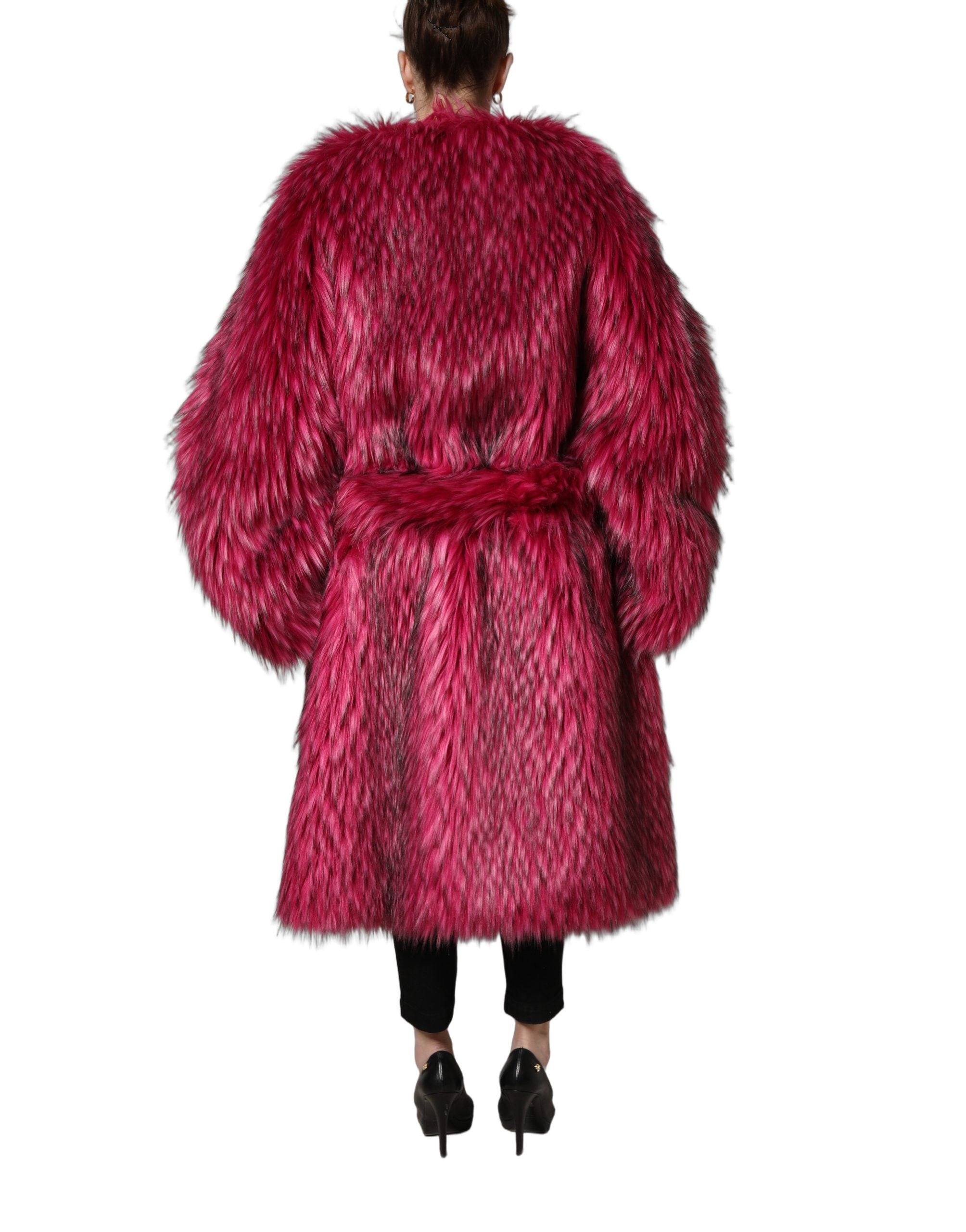 Dolce & Gabbana Fuchsia Gürtel-Trenchcoat aus Kunstpelz