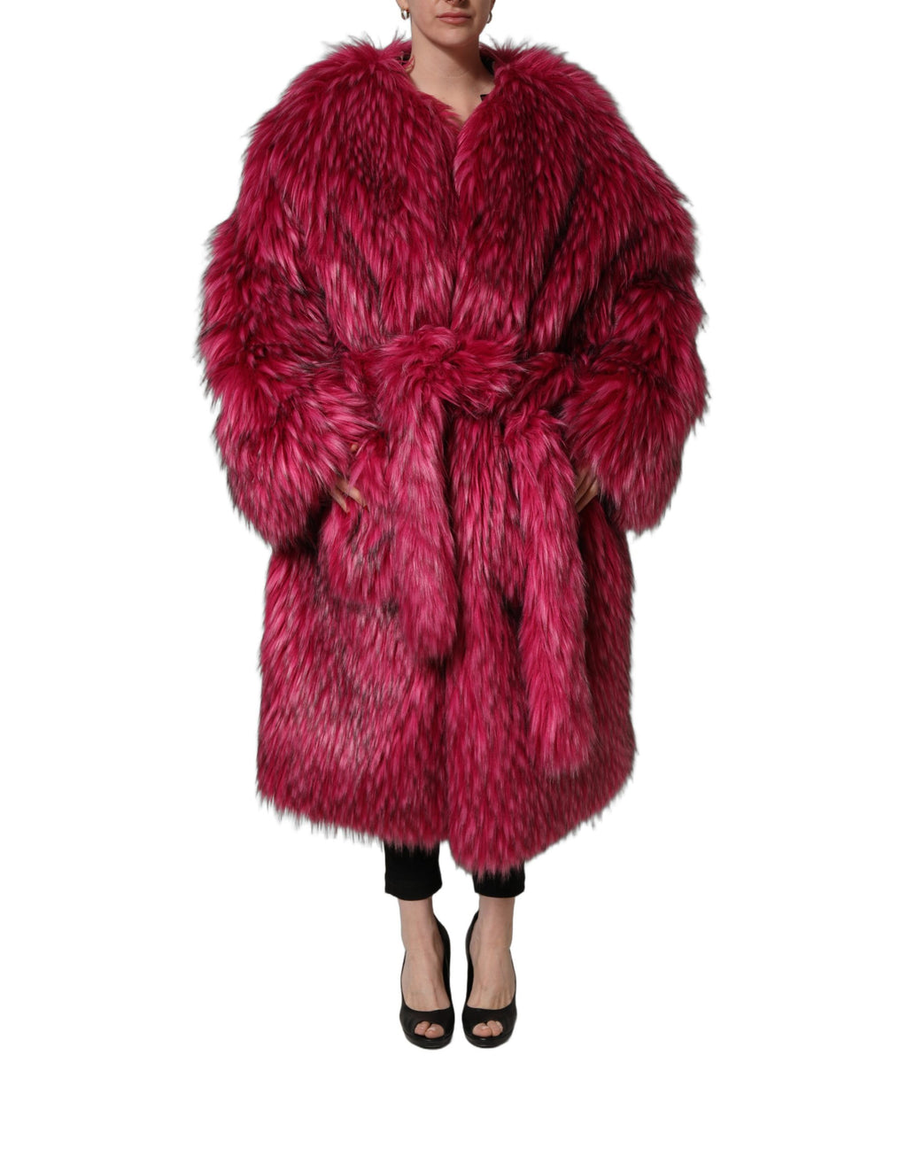Dolce & Gabbana Fuchsia Gürtel-Trenchcoat aus Kunstpelz