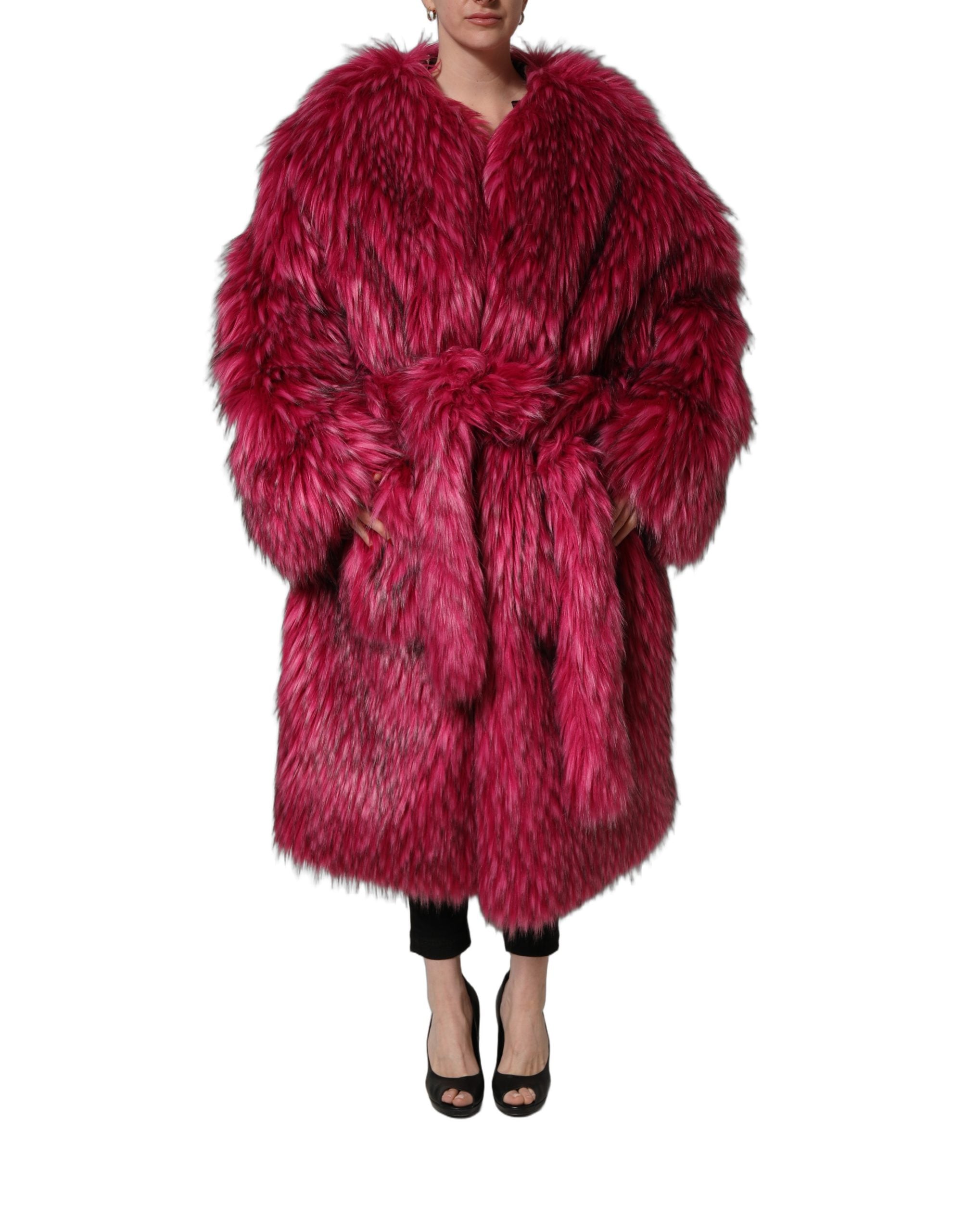 Dolce & Gabbana Fuchsia Gürtel-Trenchcoat aus Kunstpelz