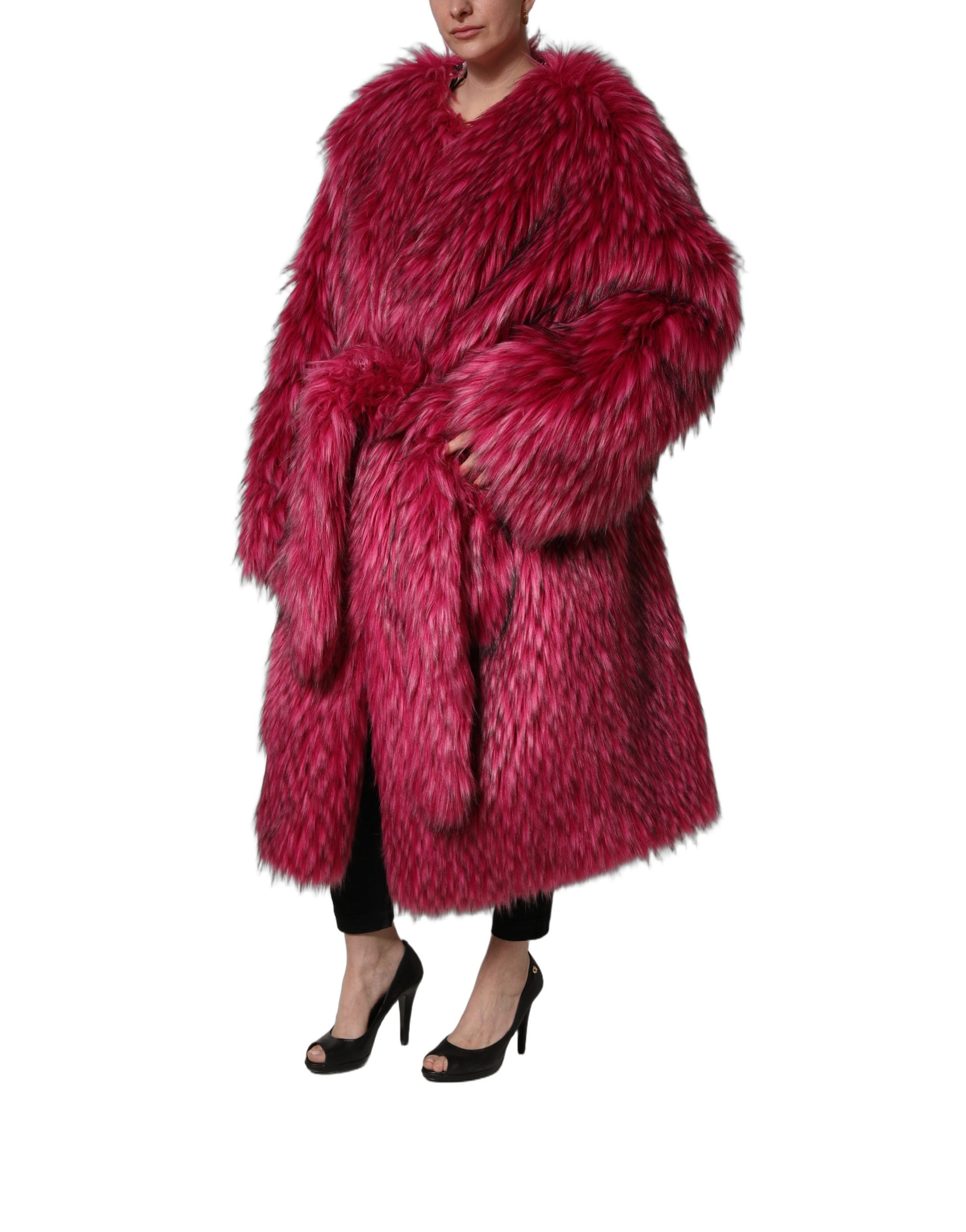 Dolce & Gabbana Fuchsia Gürtel-Trenchcoat aus Kunstpelz