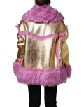 Dolce & Gabbana Pink Plüsch Kunstpelz Gold Leder Mantel Jacke