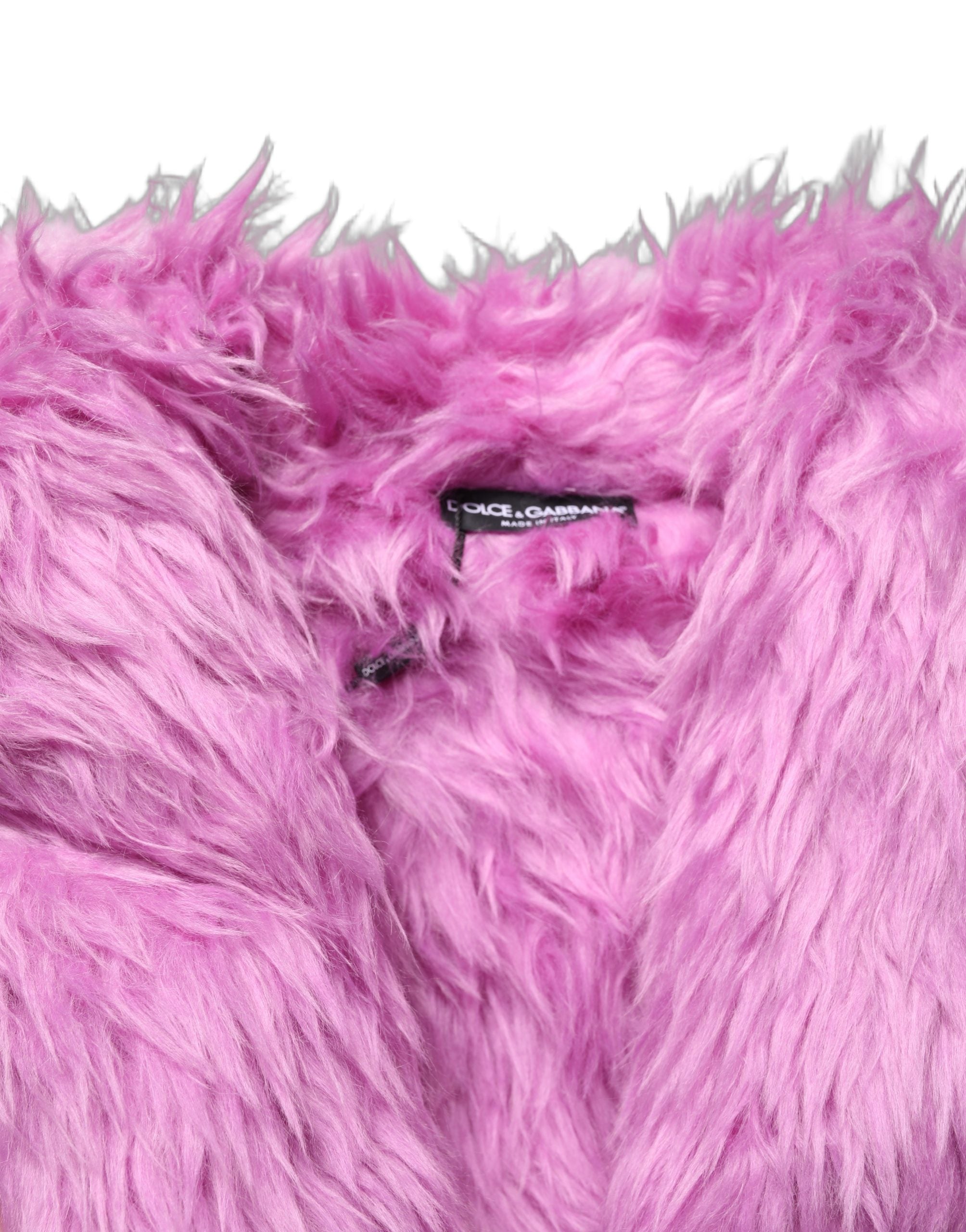 Dolce & Gabbana Pink Plüsch Kunstpelz Gold Leder Mantel Jacke