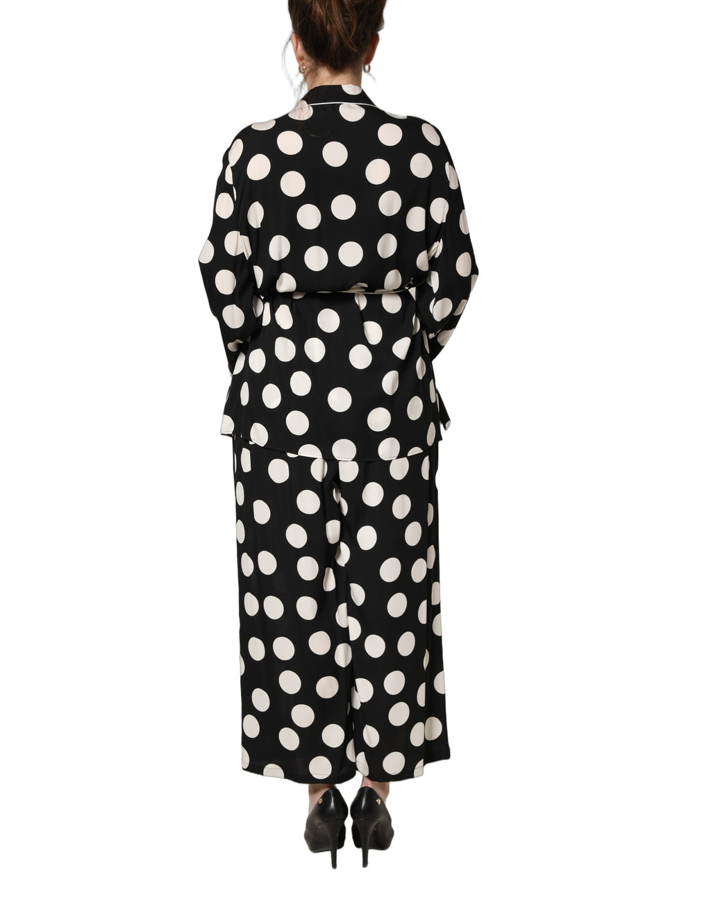 Dolce & Gabbana Zweiteiliges Schlafanzug-Set mit schwarzem und weißem Polka-Dot-Muster