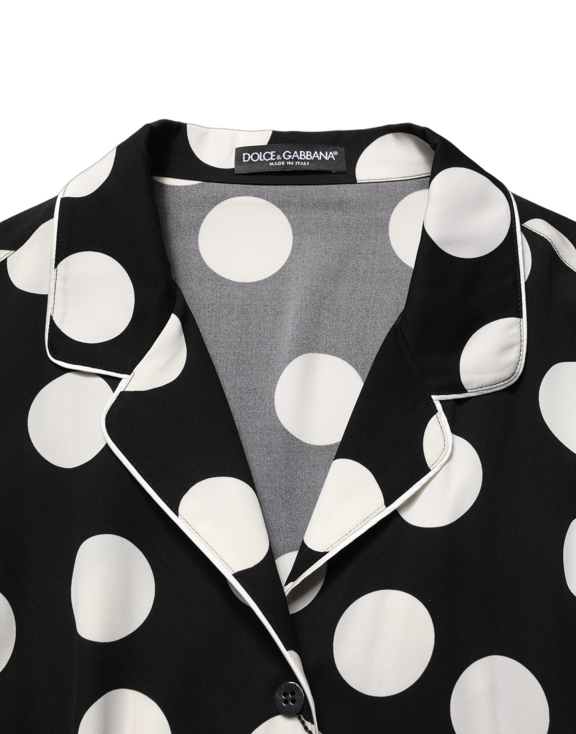 Dolce & Gabbana Zweiteiliges Schlafanzug-Set mit schwarzem und weißem Polka-Dot-Muster