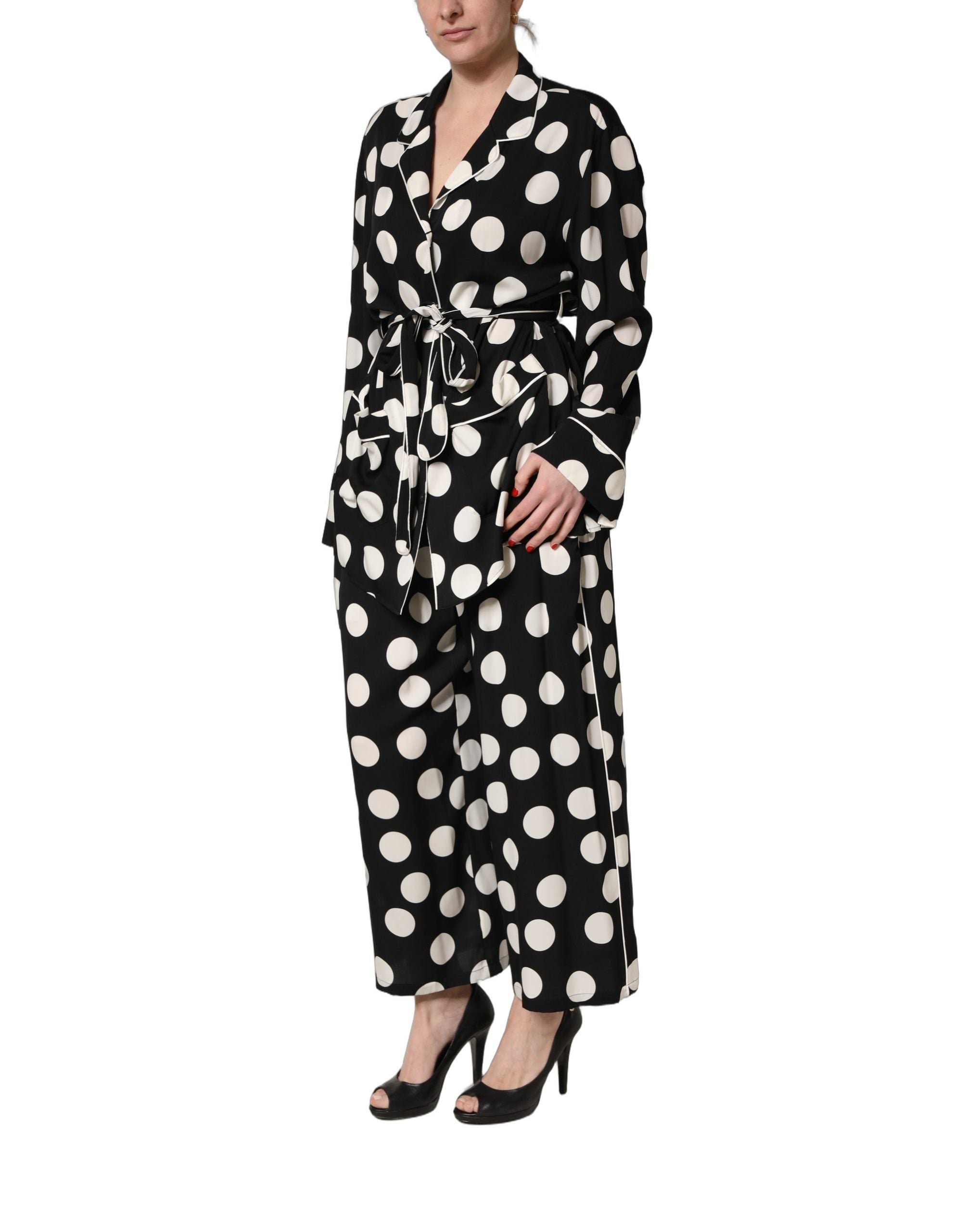 Dolce & Gabbana Zweiteiliges Schlafanzug-Set mit schwarzem und weißem Polka-Dot-Muster