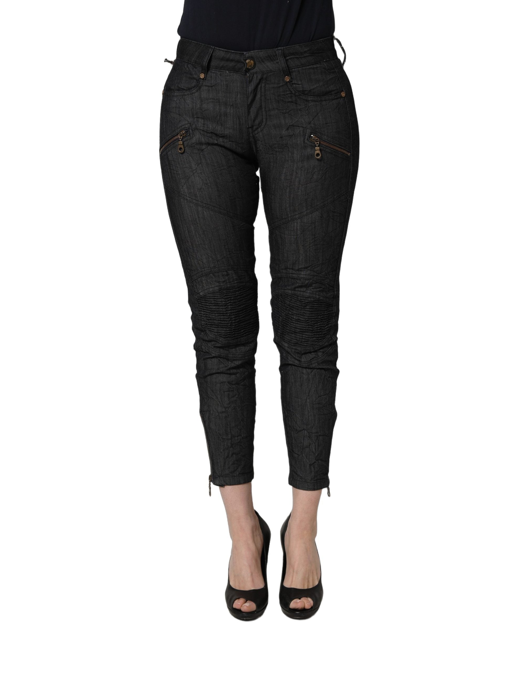 PLEIN SUD Schwarze Skinny Denim-Jeans aus Baumwolle mit mittlerer Taille