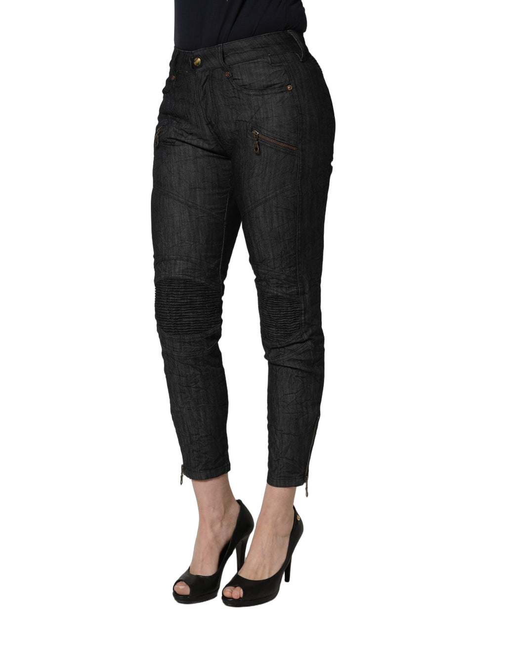 PLEIN SUD Schwarze Skinny Denim-Jeans aus Baumwolle mit mittlerer Taille