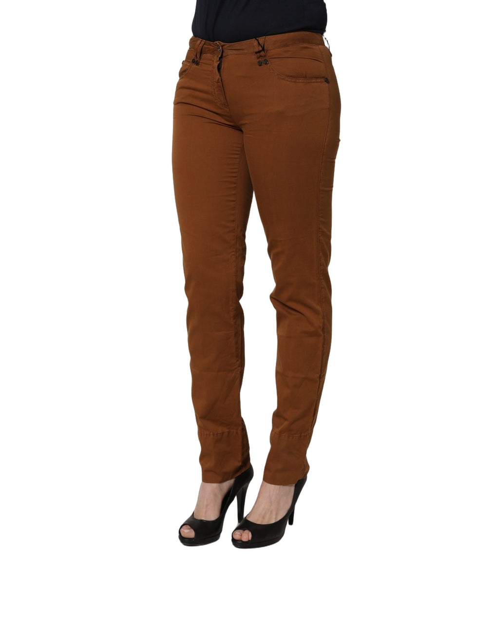 PLEIN SUD Braune Baumwoll-Chino-Hose in Skinny Fit mit mittlerer Leibhöhe