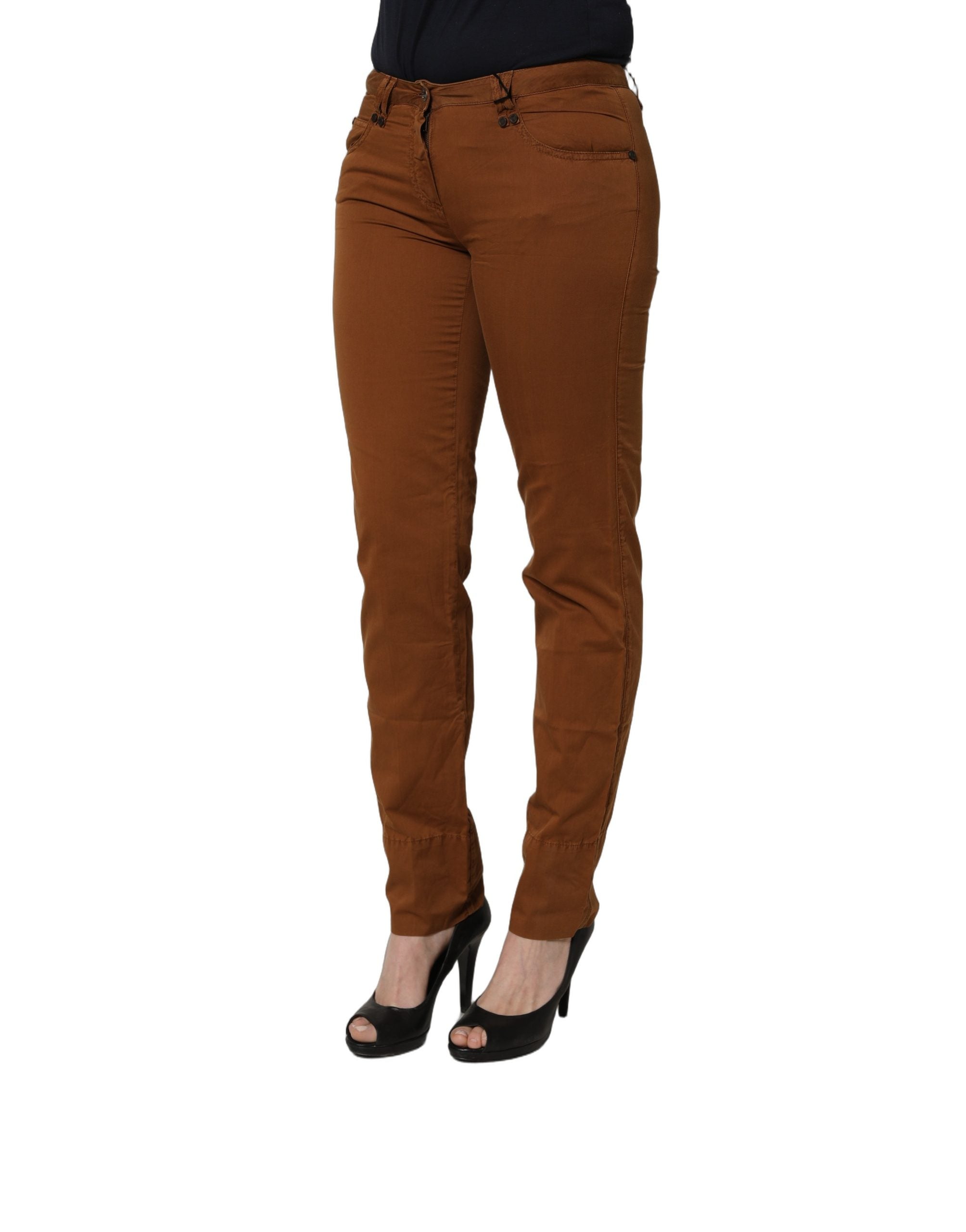 PLEIN SUD Braune Baumwoll-Chino-Hose in Skinny Fit mit mittlerer Leibhöhe