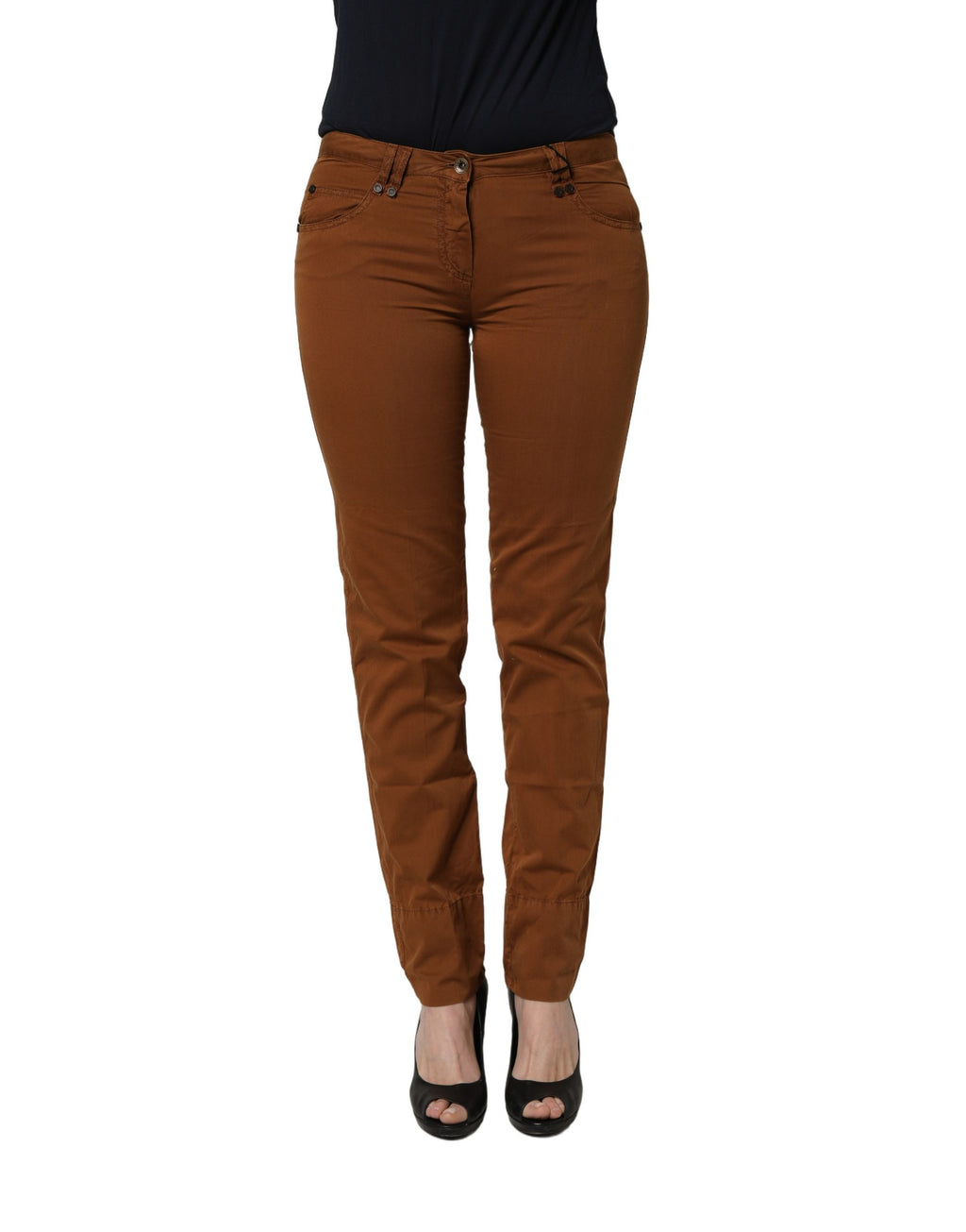 PLEIN SUD Braune Baumwoll-Chino-Hose in Skinny Fit mit mittlerer Leibhöhe