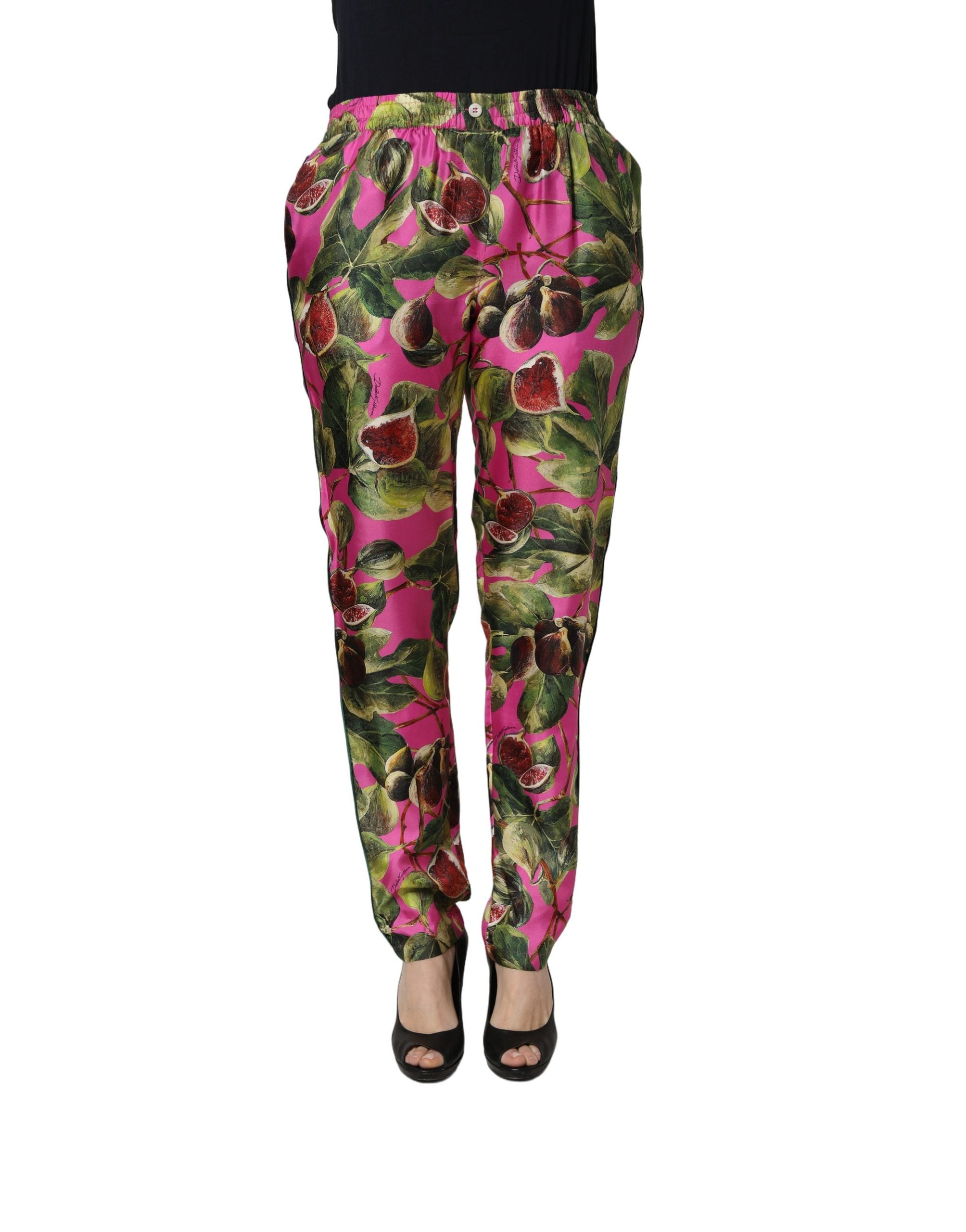 Dolce & Gabbana Tapered Hose mit Fuchsia-Feigenblatt-Muster