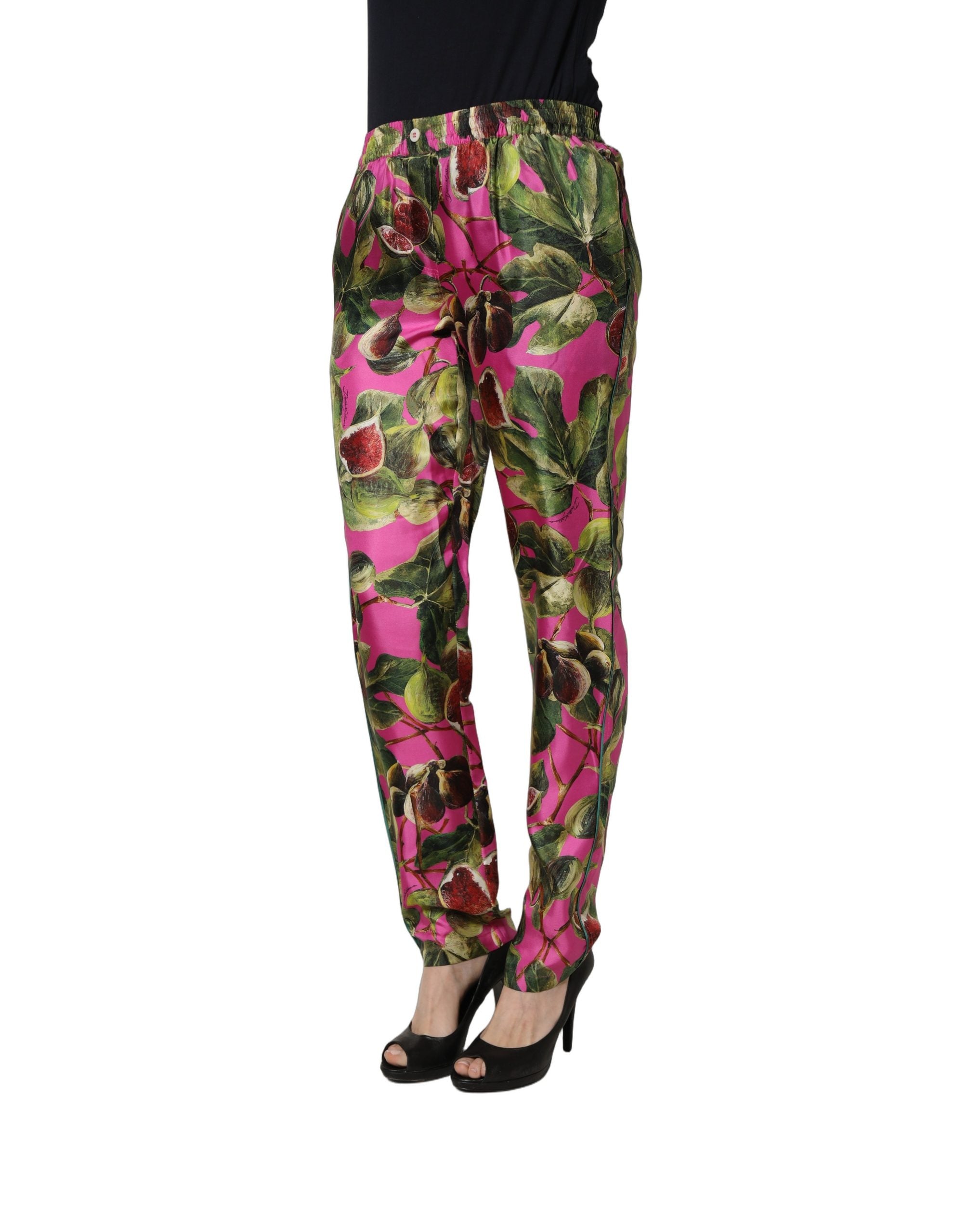 Dolce & Gabbana Tapered Hose mit Fuchsia-Feigenblatt-Muster