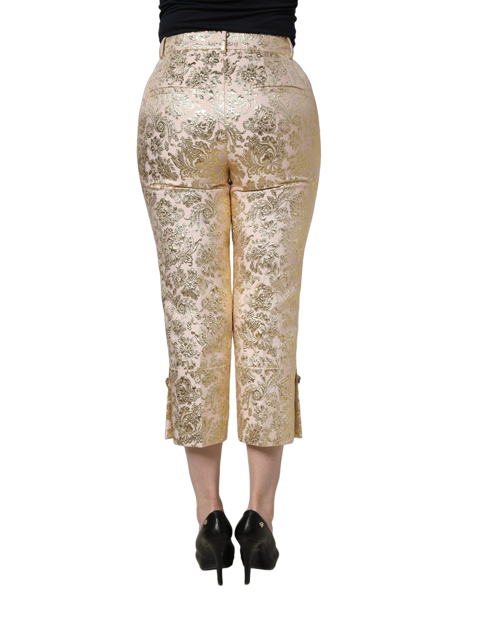 Dolce & Gabbana Gold Jacquard Blumen Lamé Crop Hose