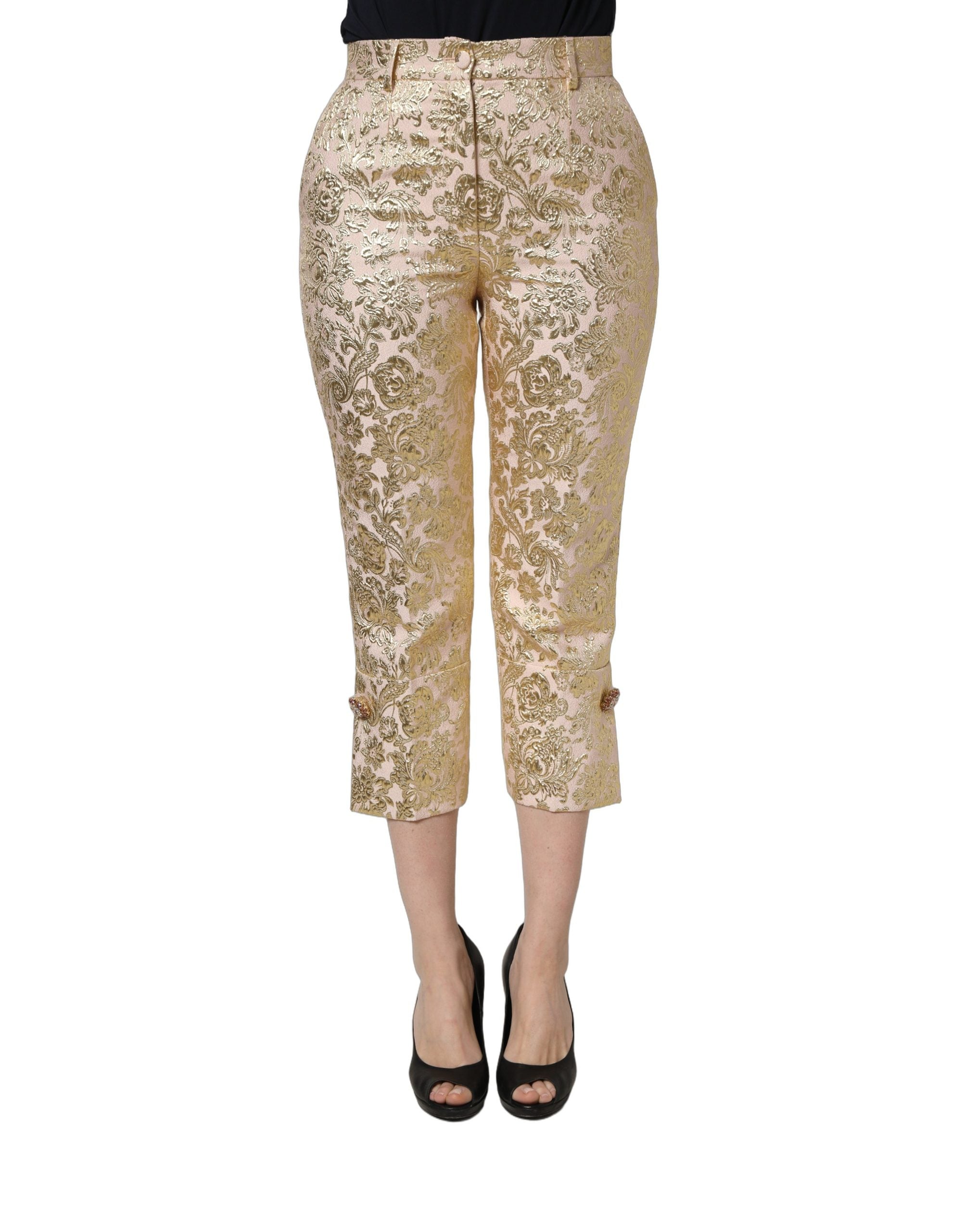 Dolce & Gabbana Gold Jacquard Blumen Lamé Crop Hose